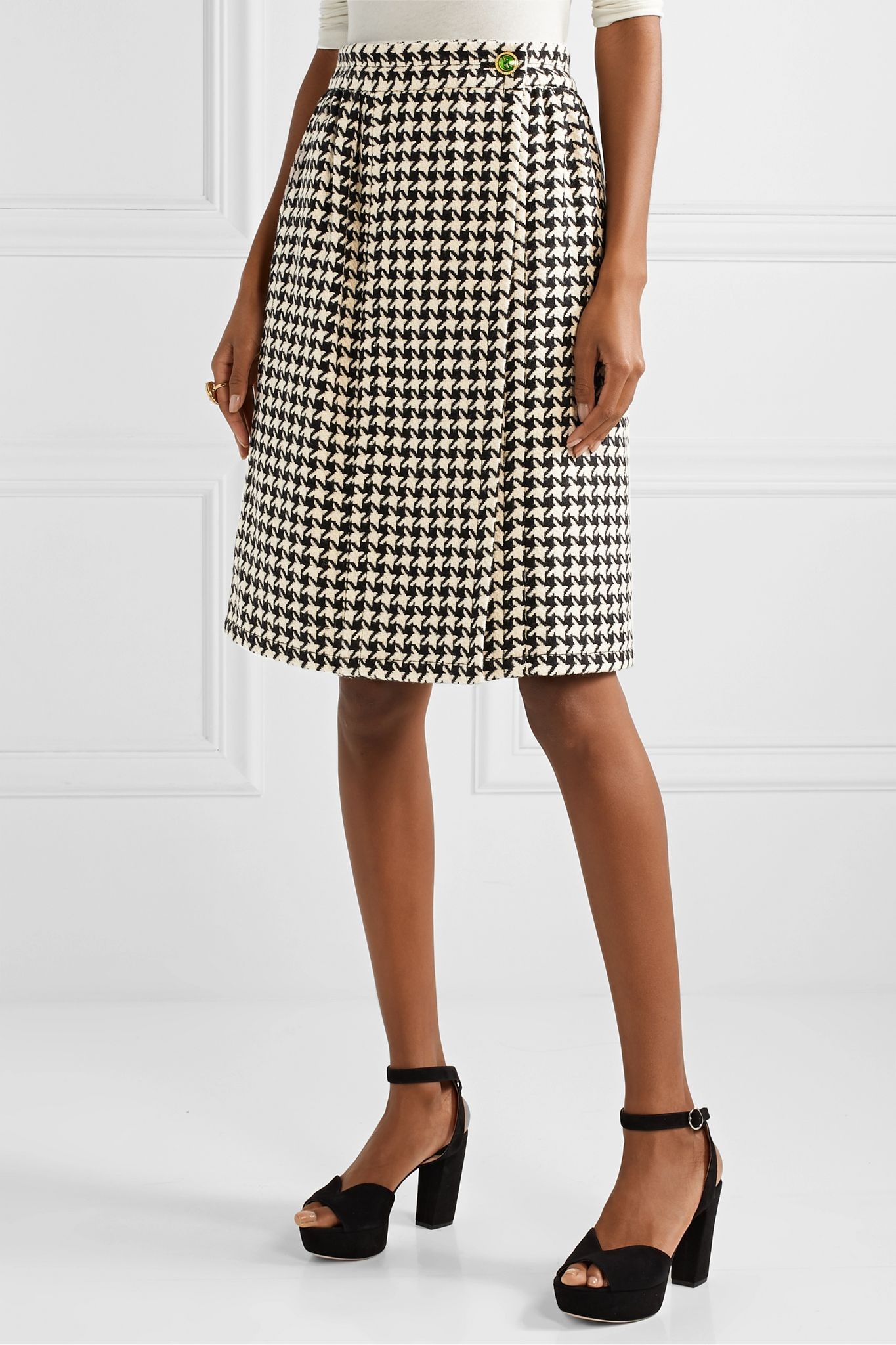 Houndstooth wool-blend tweed wrap skirt - 3