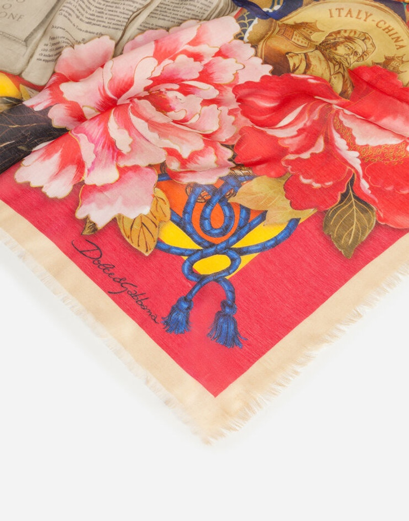 Scarf in modal and cashmere with Silk road print: 140 x 140cm- 55 x 55 inches 2