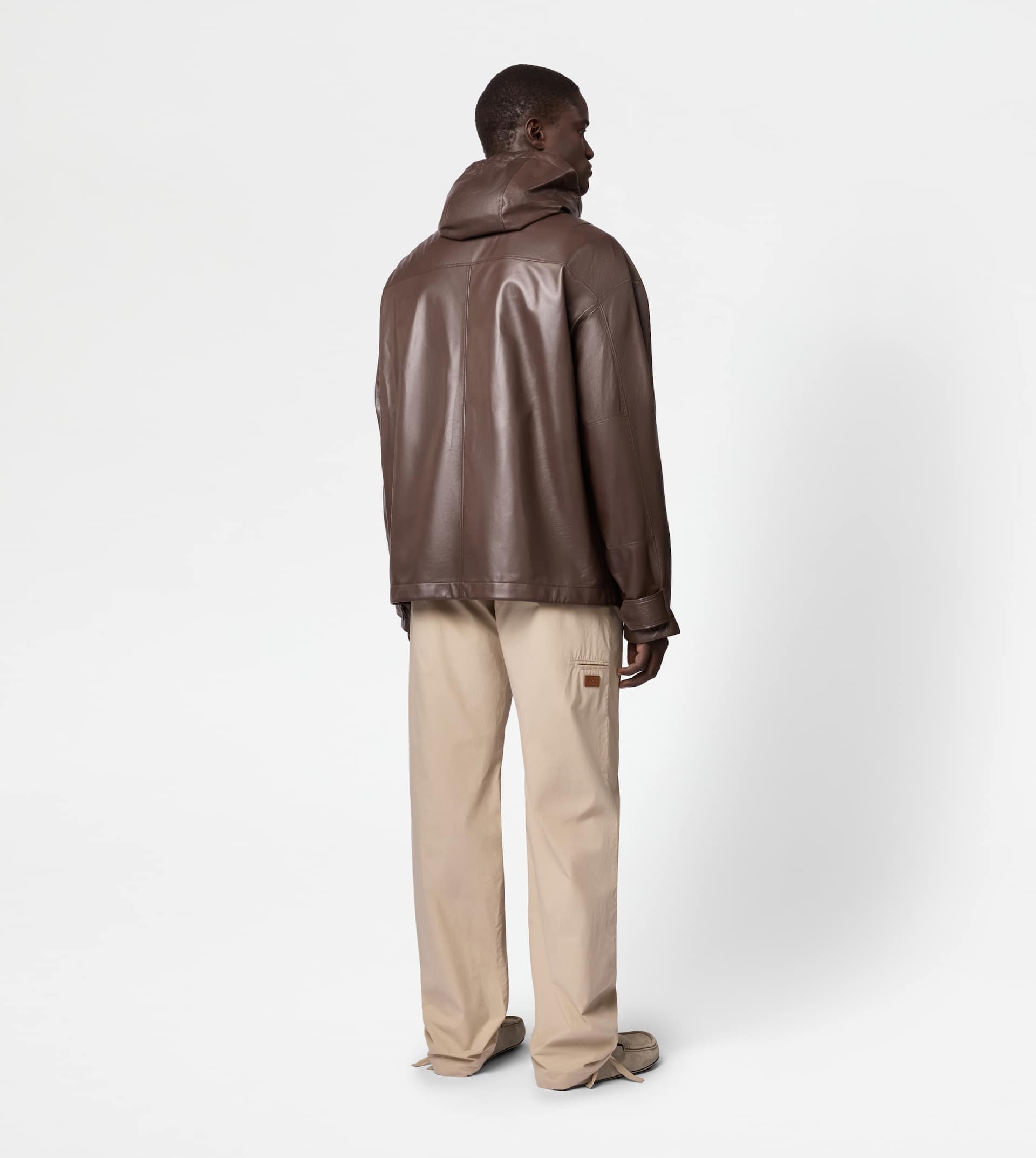 COMFORT FIT FIELD JACKET IN NAPPA LEATHER - BROWN - 3