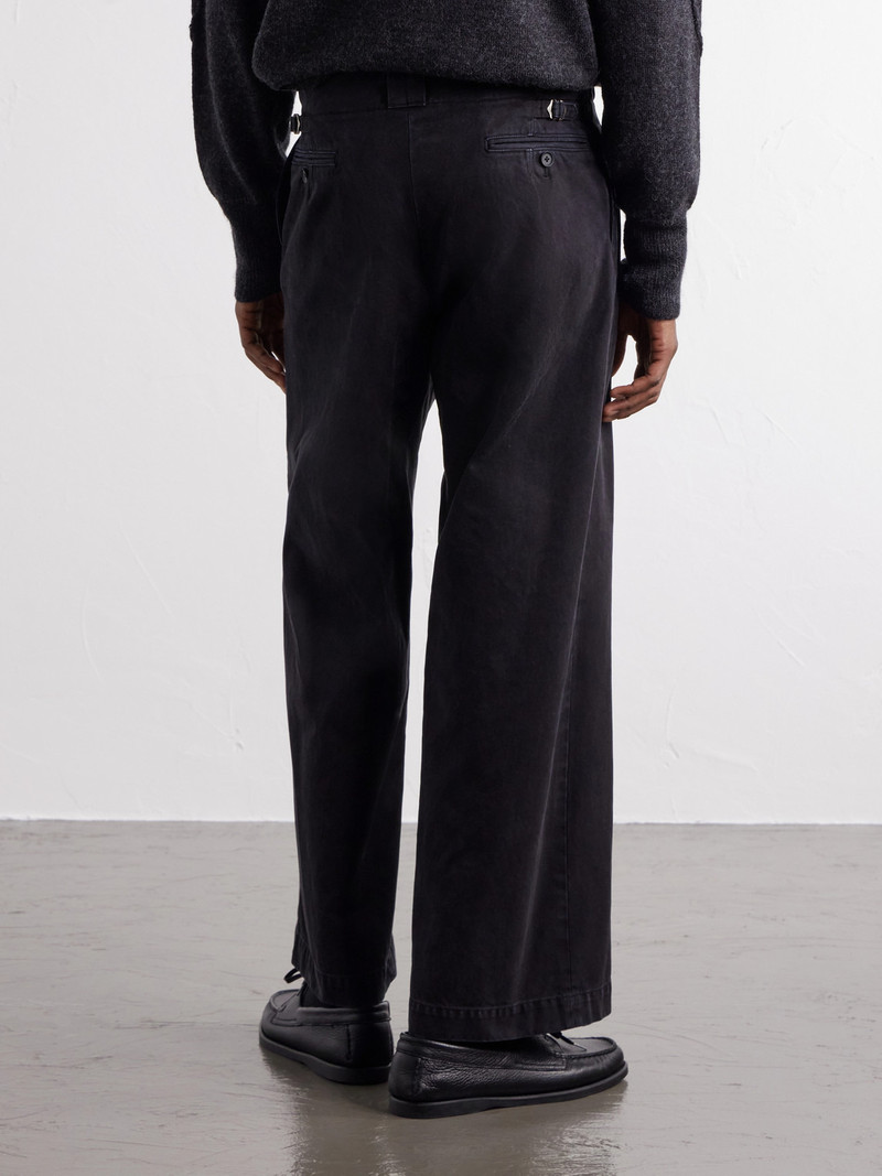 Wide-Leg Garment-Dyed Pleated Cotton-Twill Trousers 4