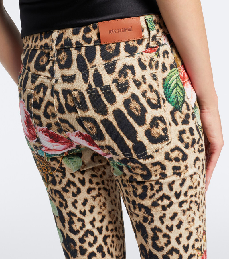 Leopard-print floral flared jeans 5
