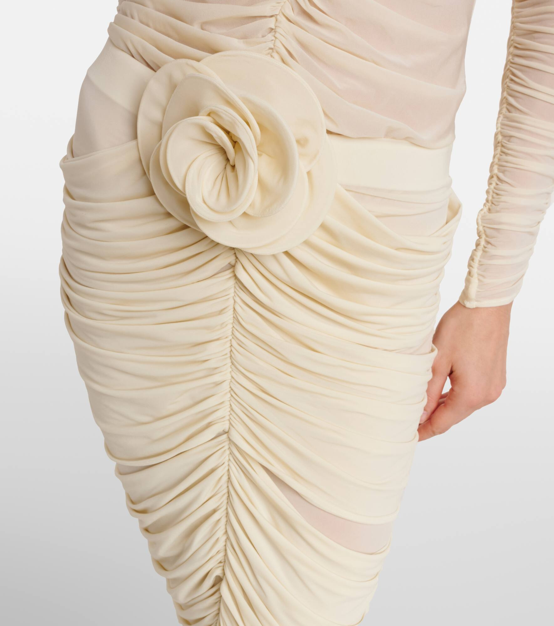 Floral-appliqué ruched midi skirt - 4