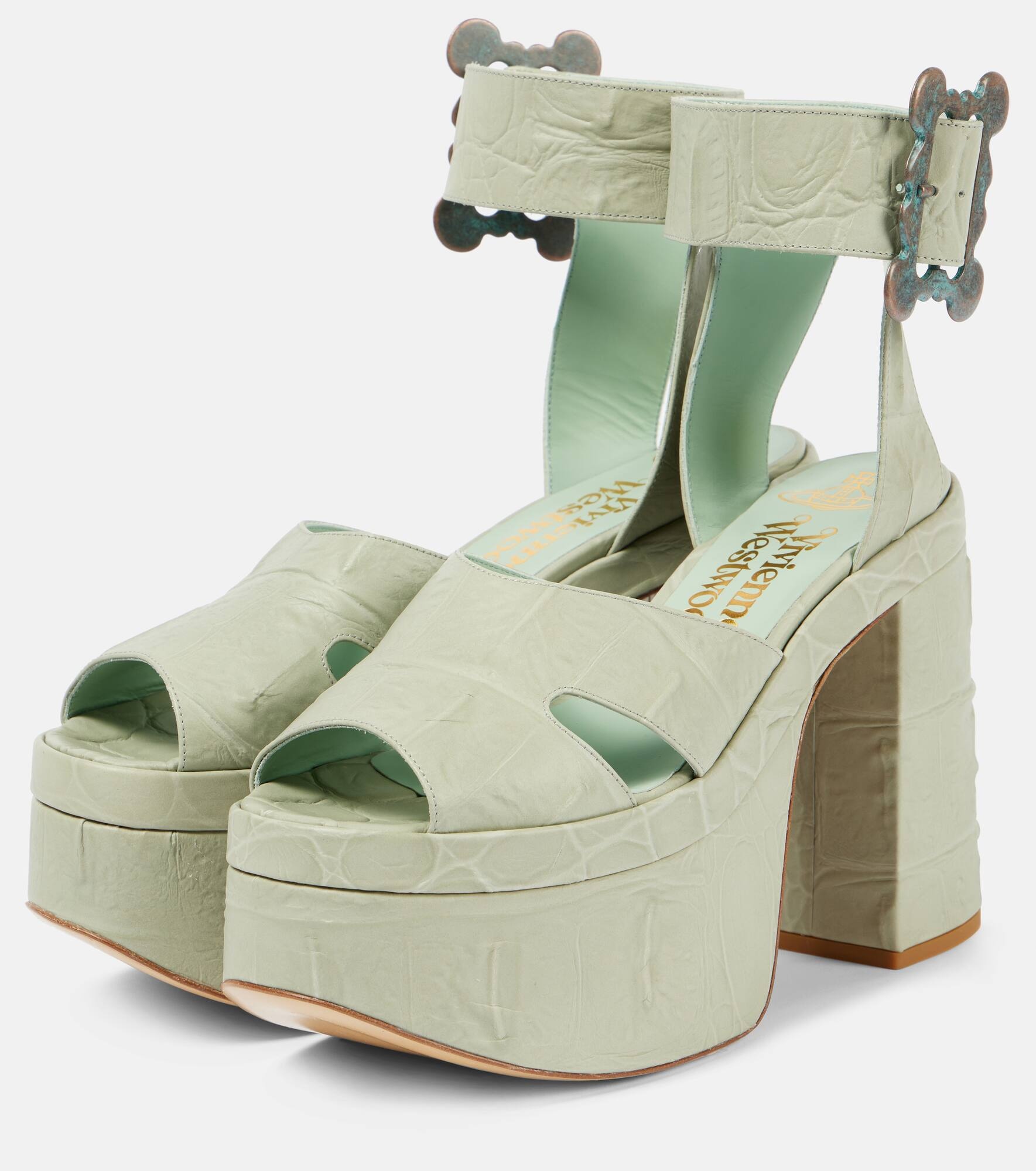 Olde London croc-effect leather platform sandals - 5