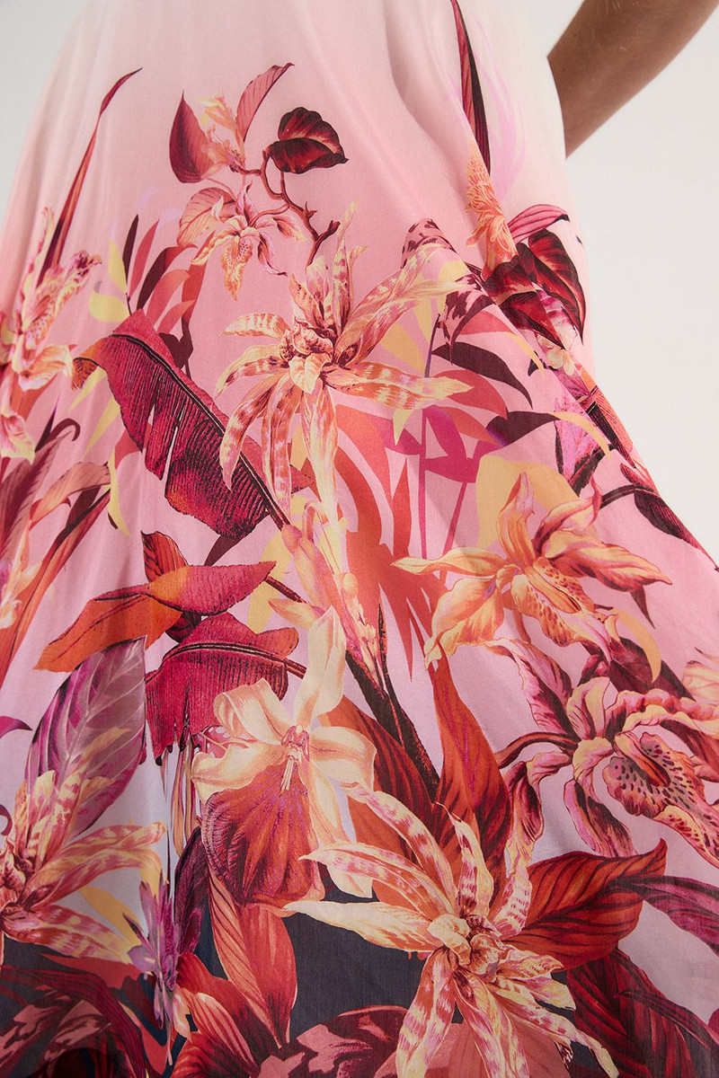 Tropical Floral Silk Cotton Woven Prom Skirt 5