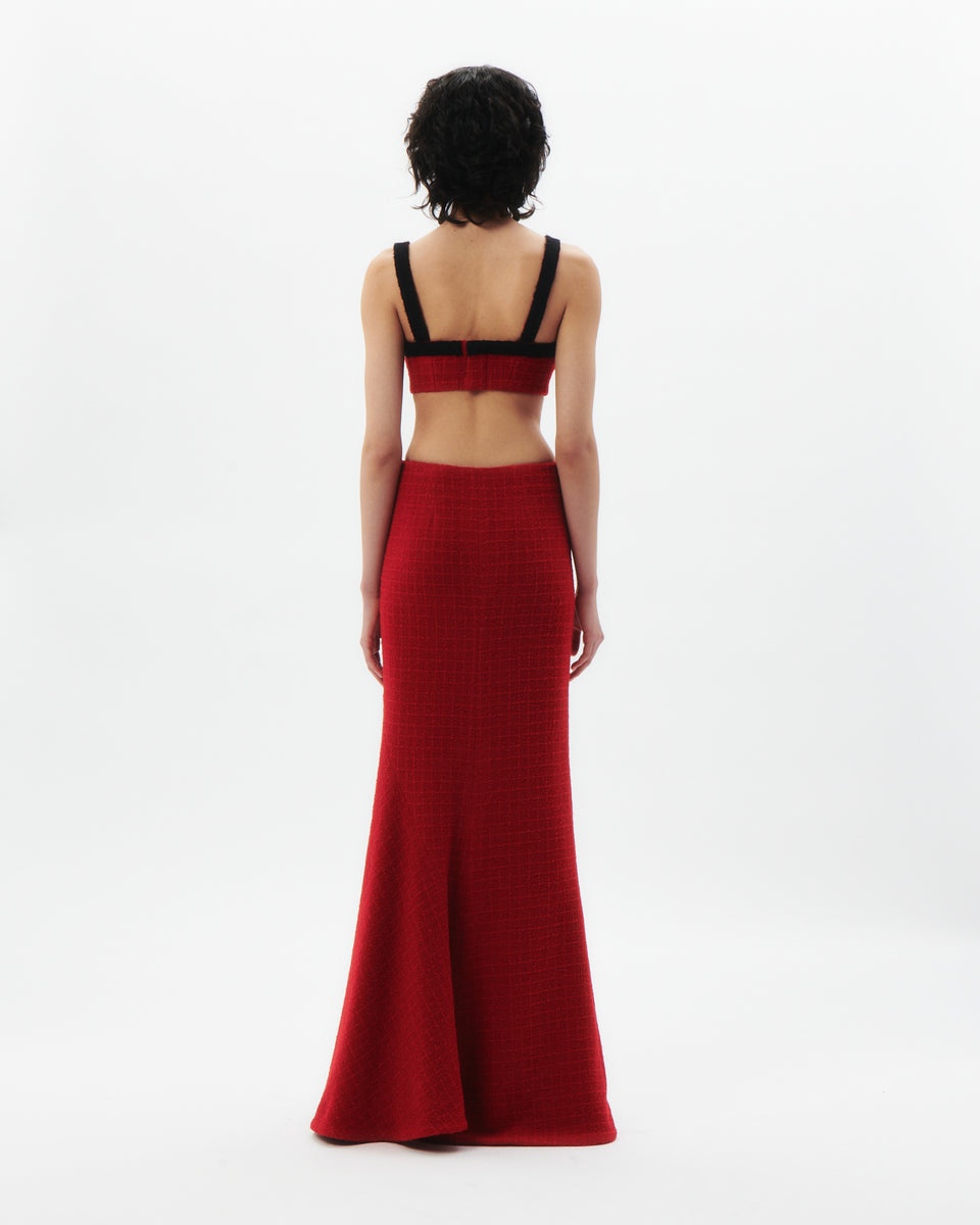 CHECKED TWEED BOUCLE LONG SKIRT - 5
