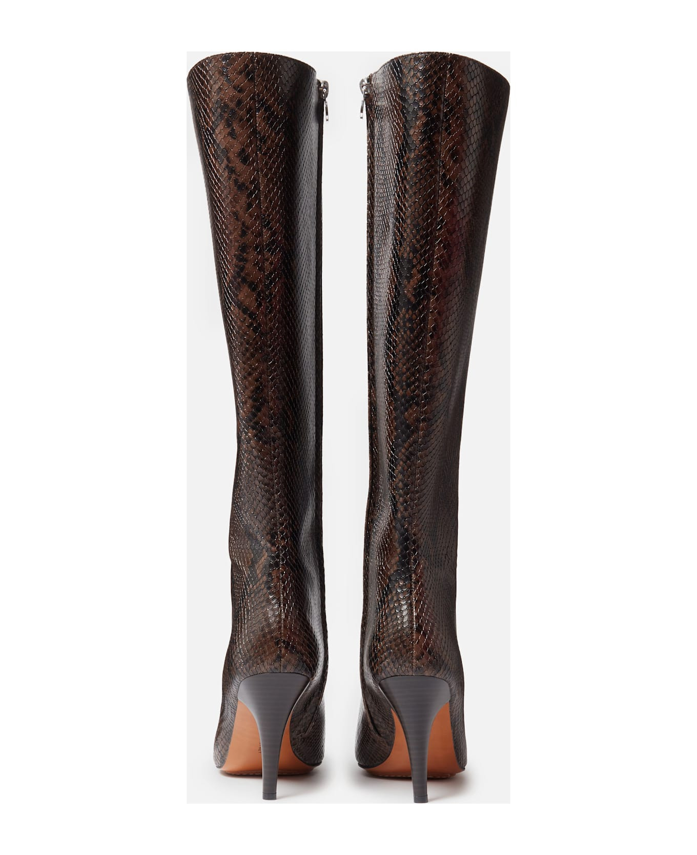 Knee-high Snake-effect Boots With Stiletto Heel And Squared Toe - 4
