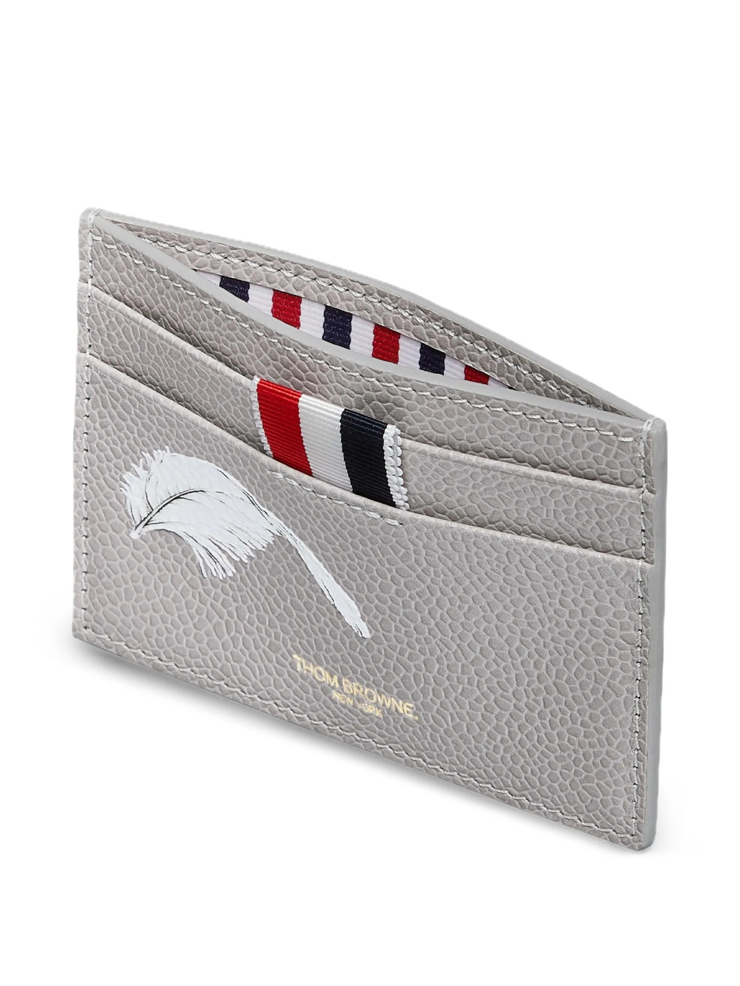Feather Print Pebble Grain Single Card Holder Men - 3