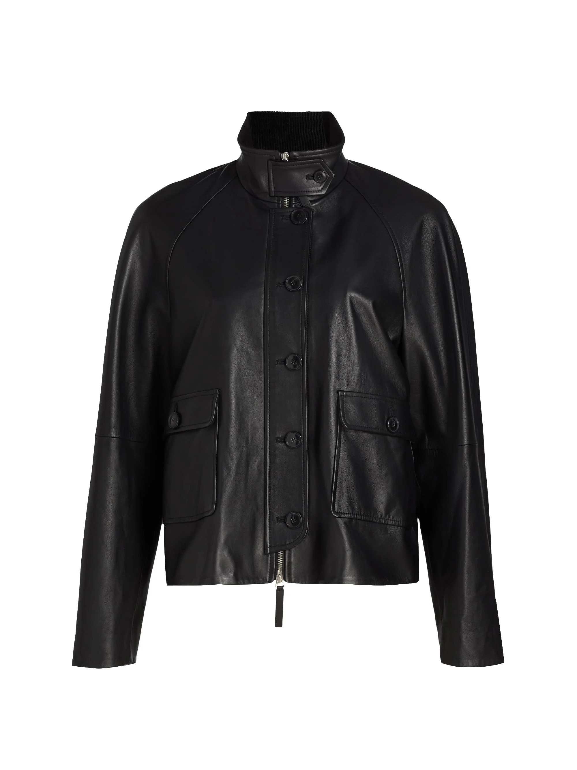 Women's Gio Stand Collar Leather Jacket - Black - 1