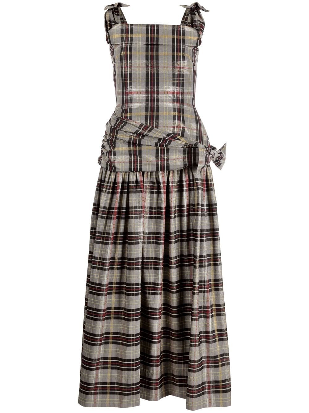 bow-detail tartan check maxi dress - 1