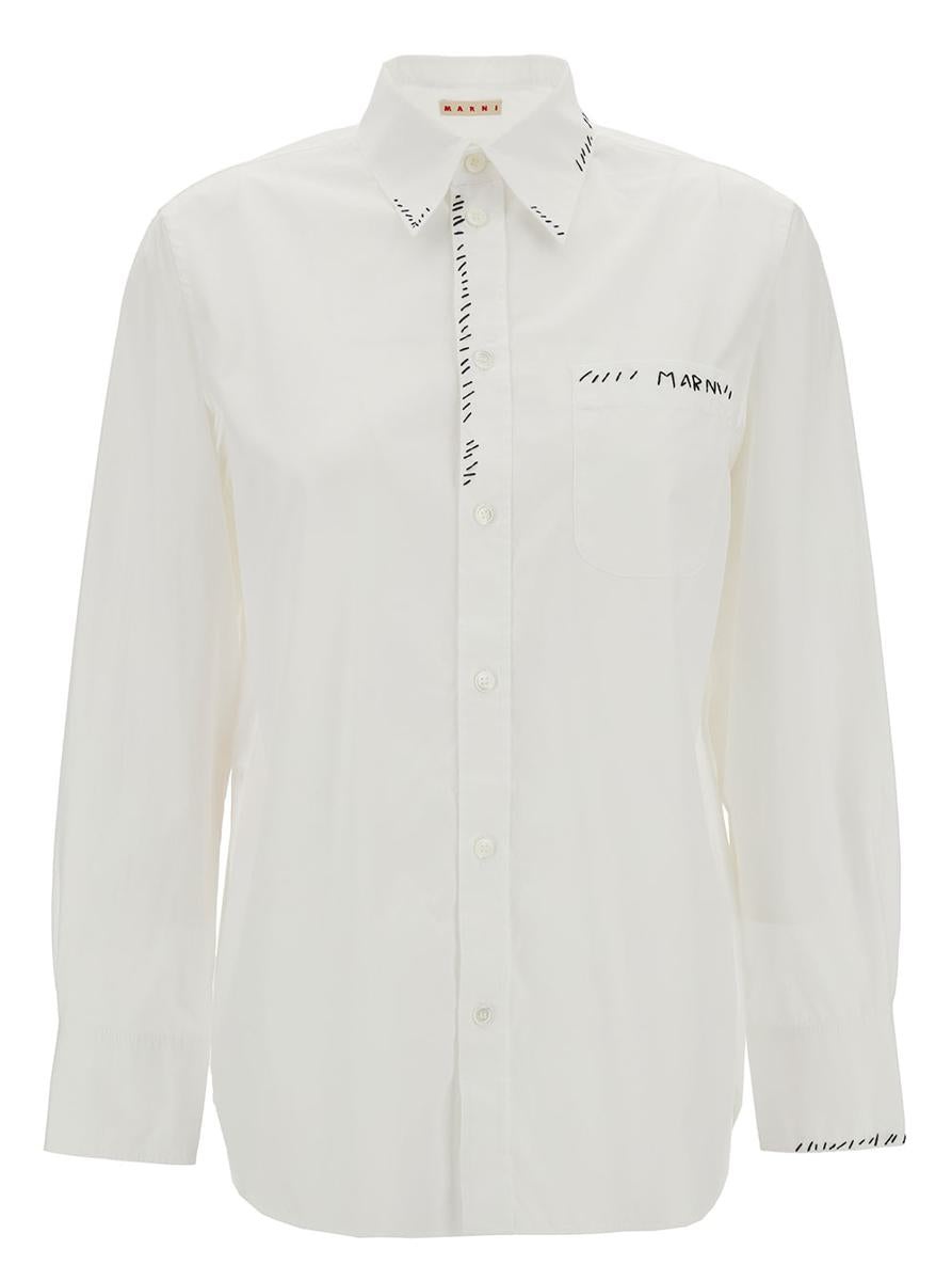 MARNI OVERSIZED WHITE SHIRT WITH CONTRASTING LOGO PRINT IN COTTON WOMAN - 1