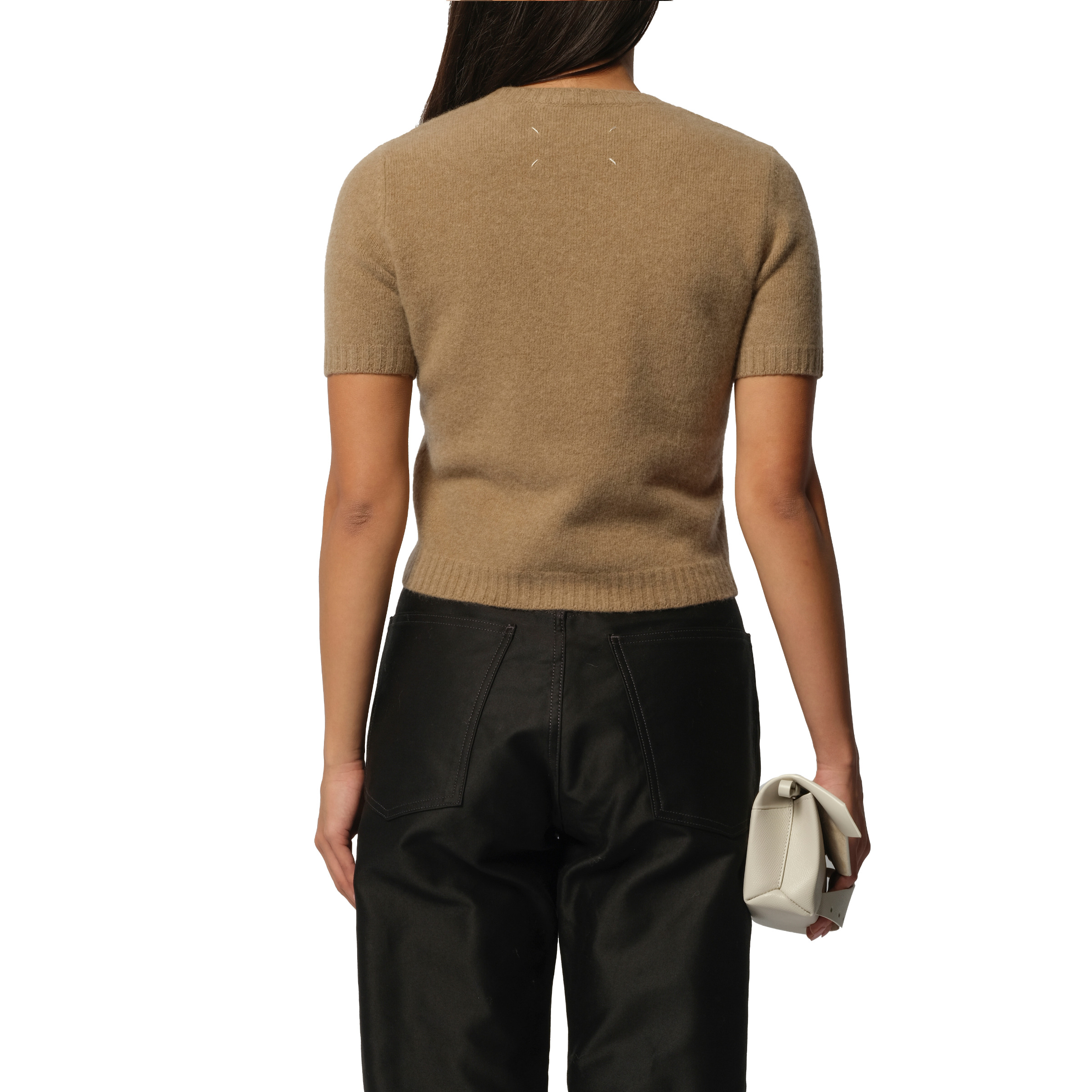 Lambswool Short Sleeve Sweater in Beige - 6