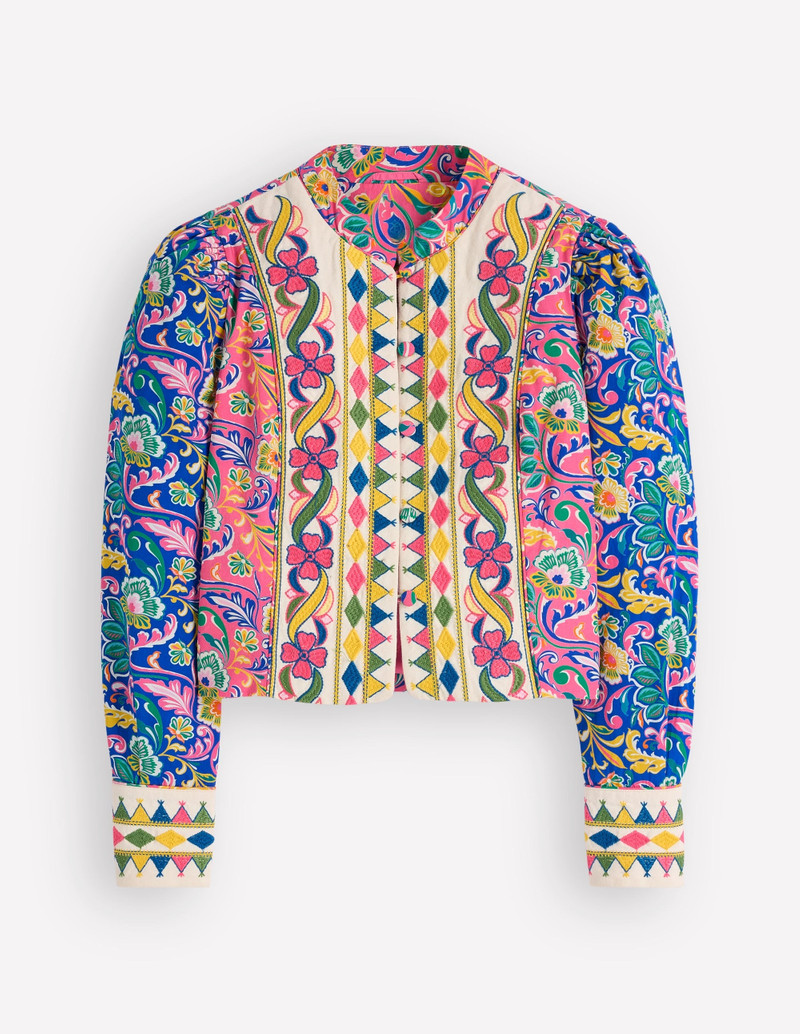 Printed Trim Jacket-Multi, Enchanting Bouquet 1