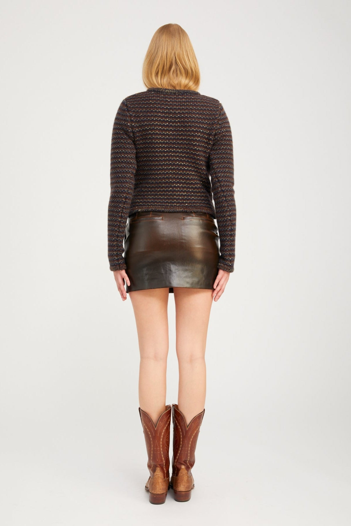 BURNT UMBER LEATHER MINI TROUSER SKIRT - 6