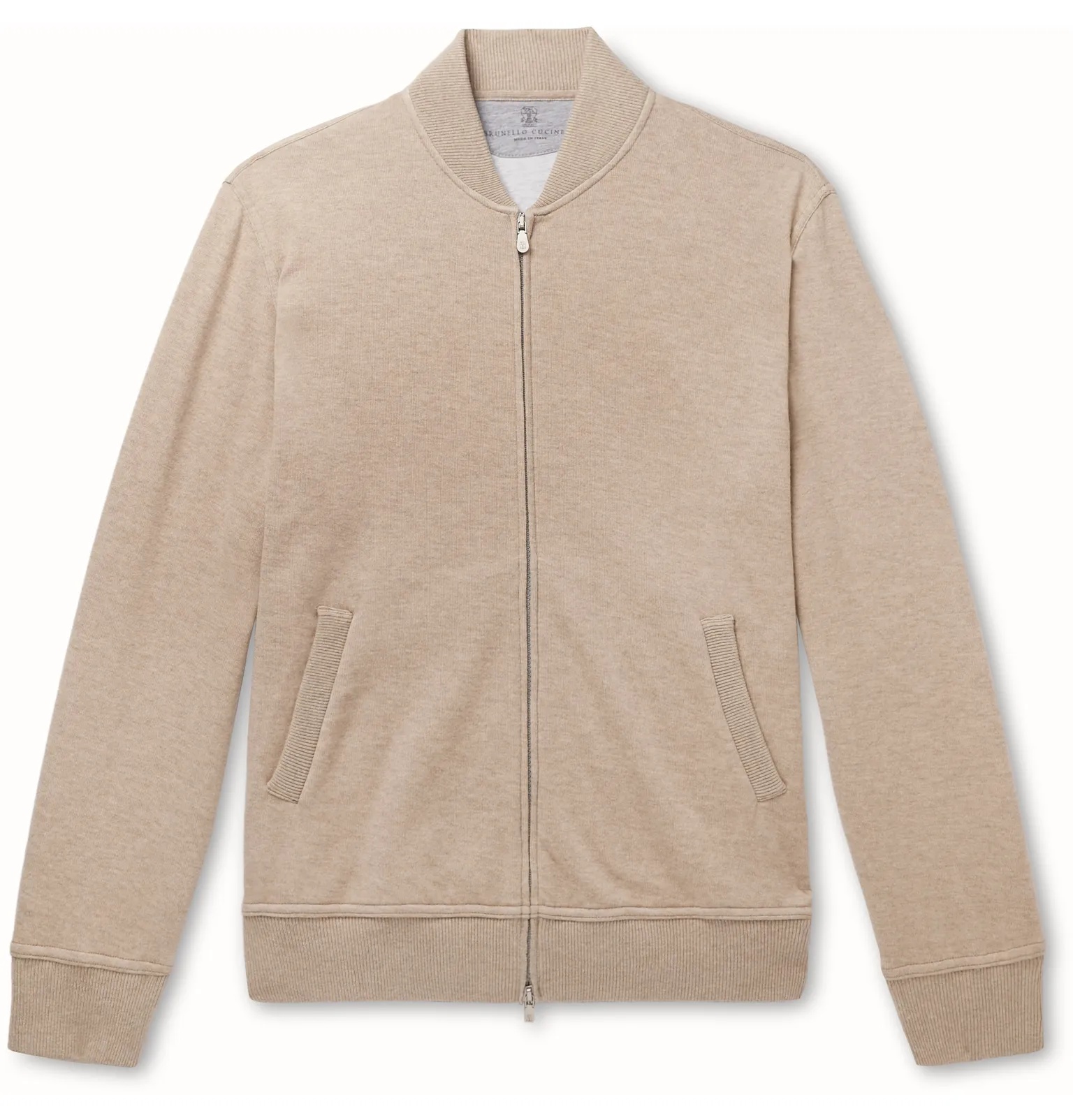 Mélange Cashmere and Cotton-Blend Zip-Up Sweatshirt - 1