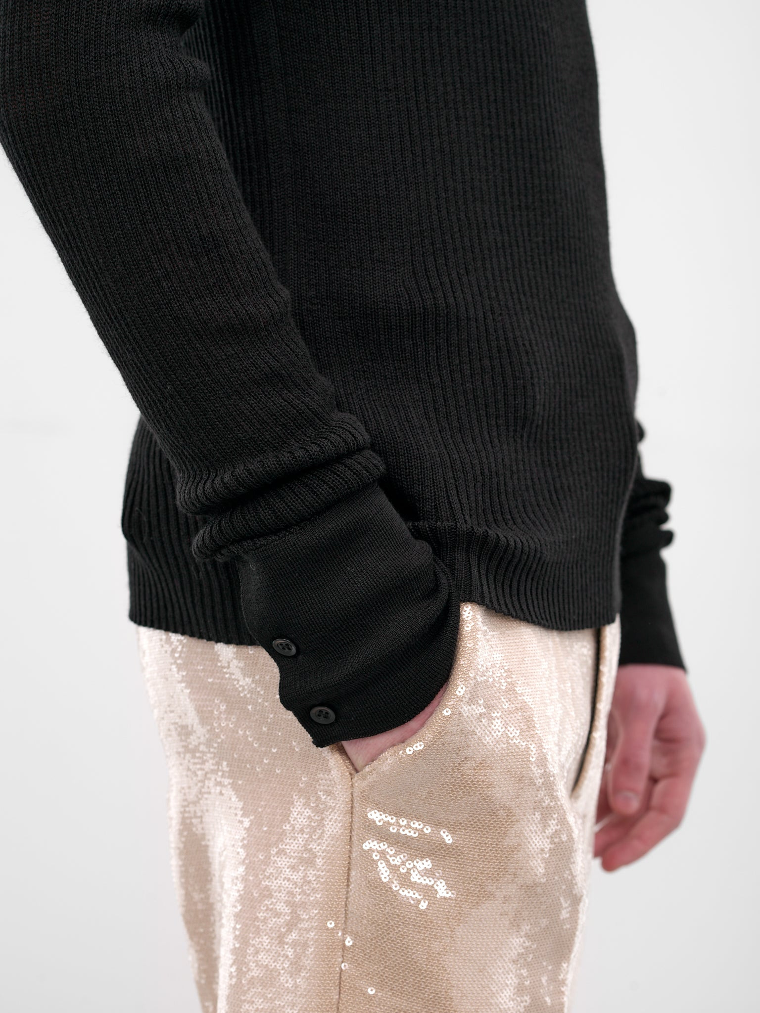 Black Rib-Knit Turleneck Sweater - 4