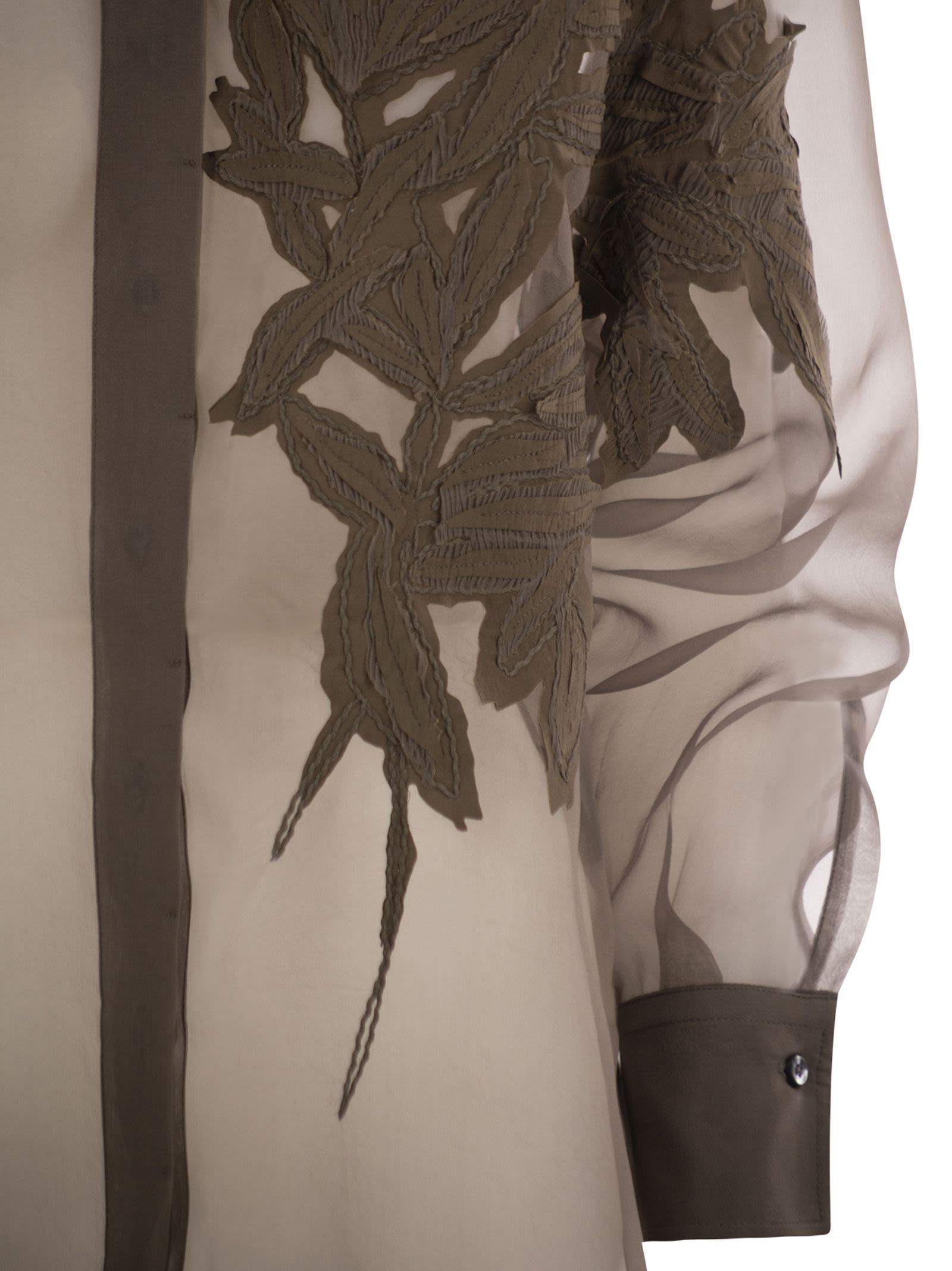 Brunello Cucinelli Women Crispy Silk Shirt With Flora Appliqué - 4
