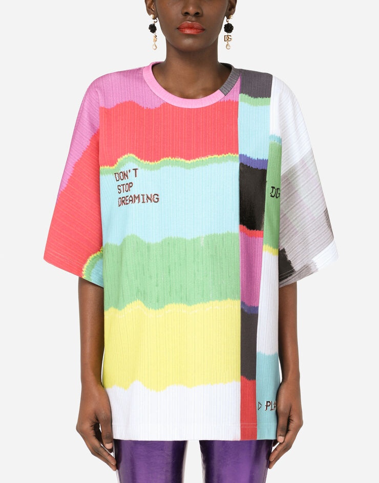 Short-sleeved glitch-print jersey T-shirt - 1