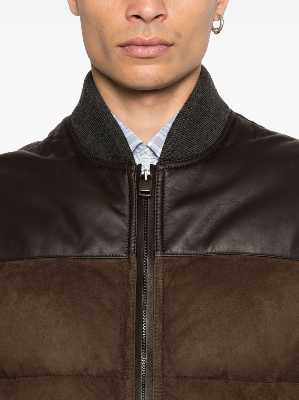 leather-panel quilted vest - 5
