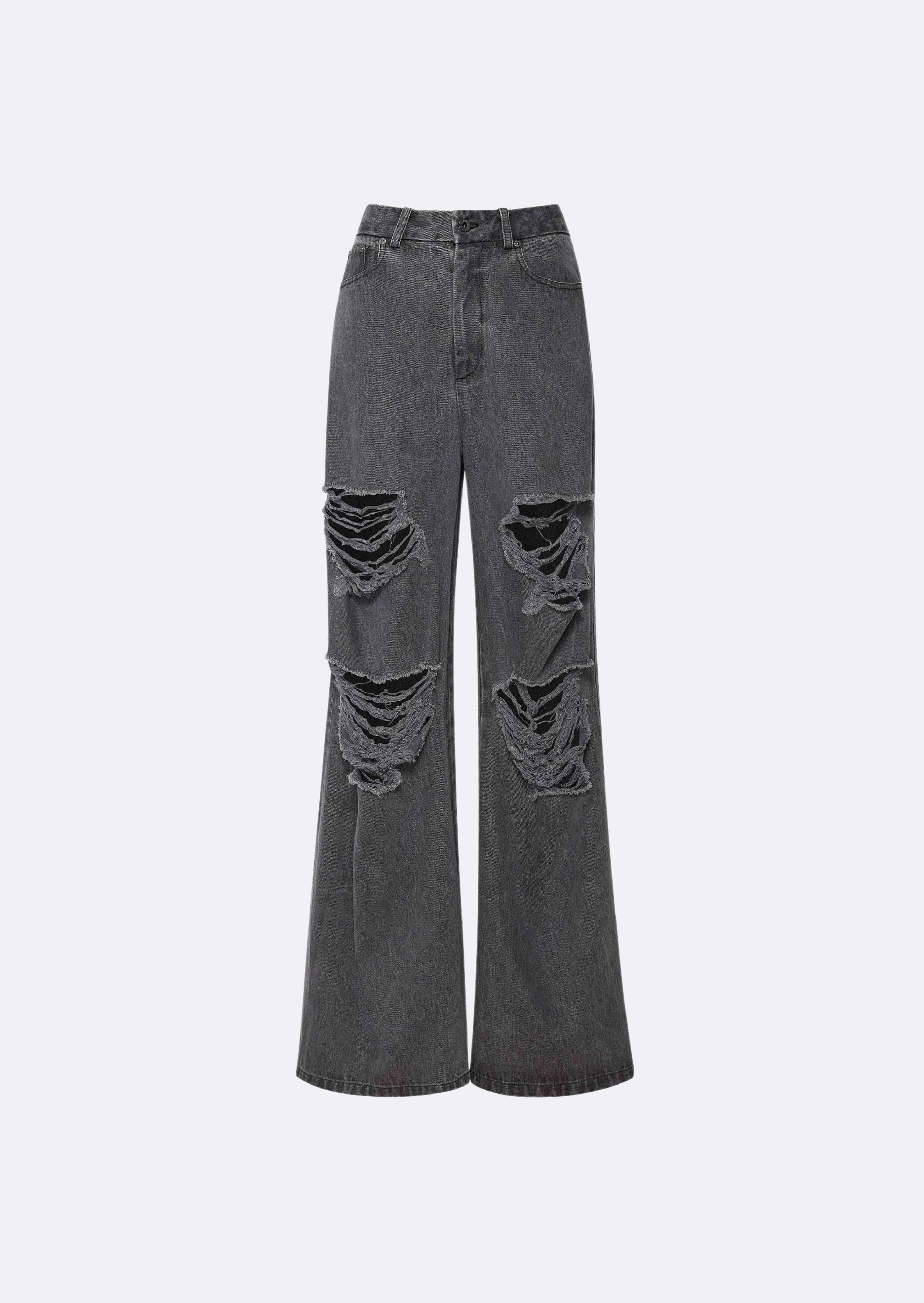 Relaxed Denim Distressed Wide Leg Jean - 1
