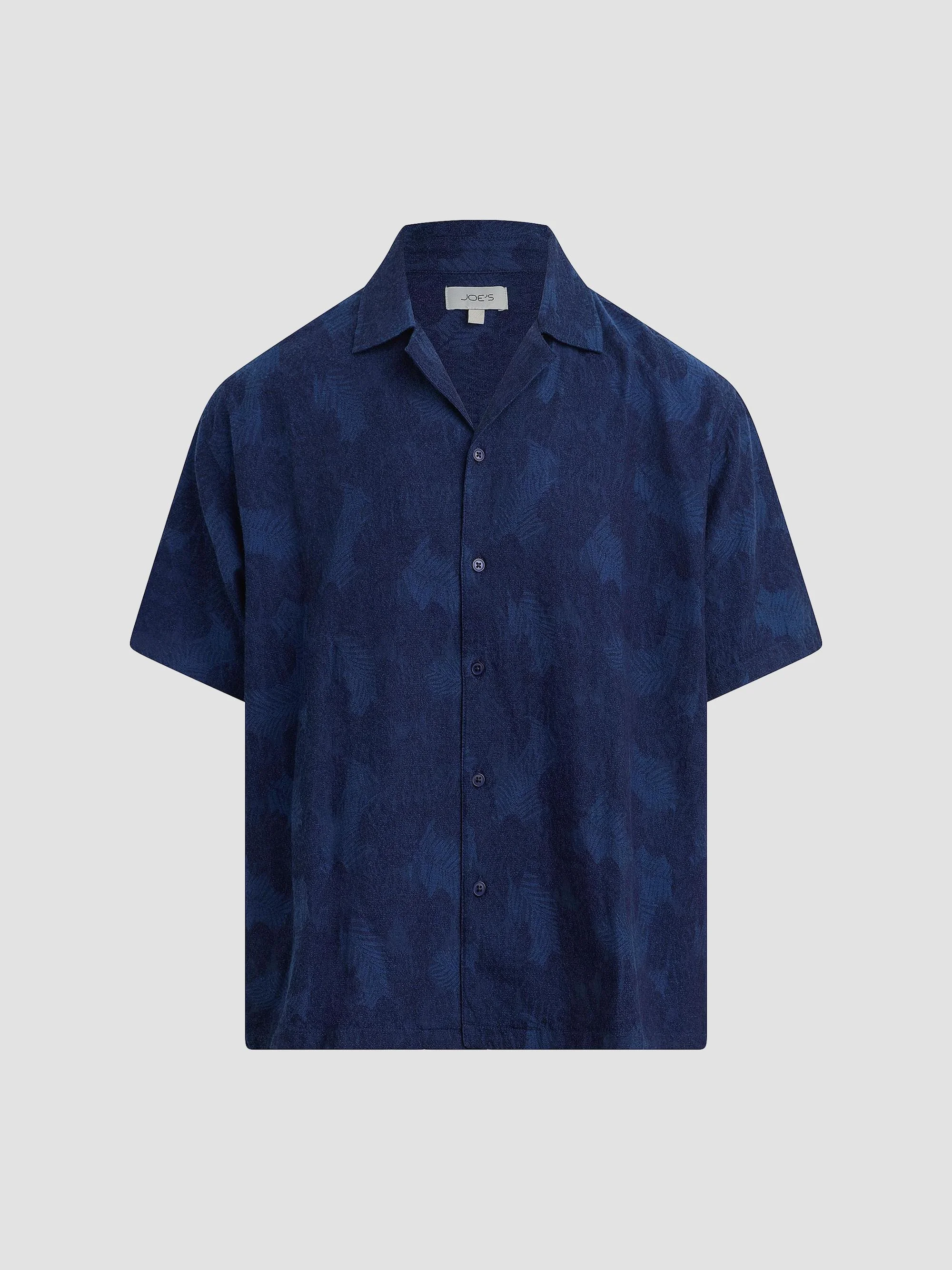 Men's Cabana Printed Cotton-Linen Camp Shirt - Dark Indigo - 1