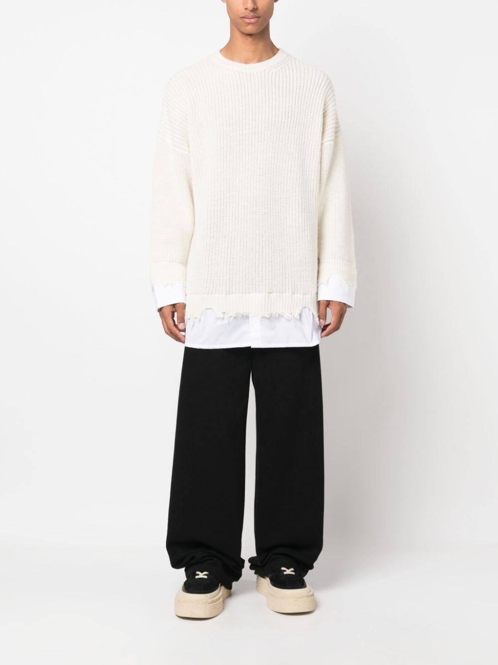 layered distressed crochet-knit jumper - 2