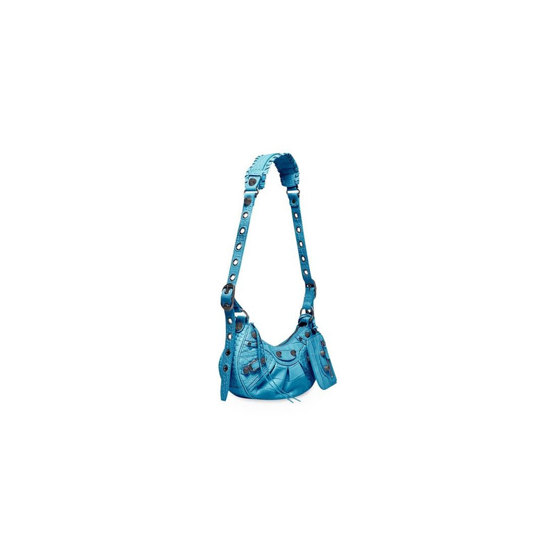 BALENCIAGA Women's Le Cagole Xs Shoulder Bag Crocodile Embossed in Blue outlook