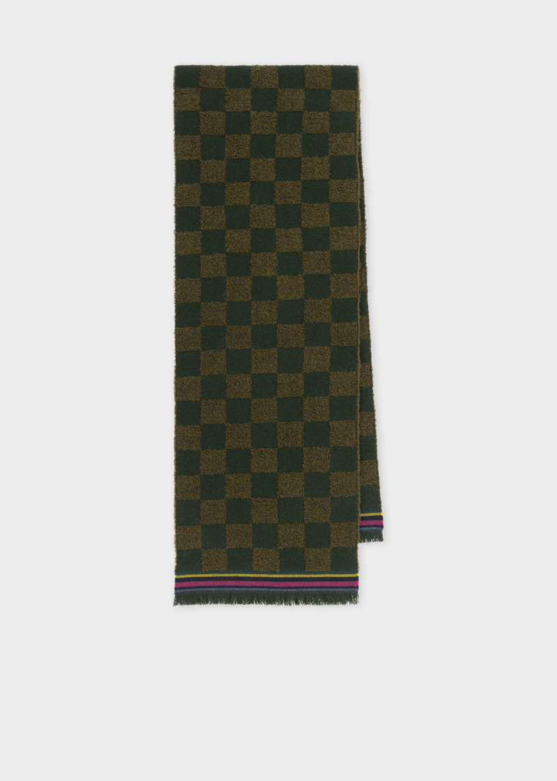 Khaki Wool-Blend 'Checkerboard' Scarf 1