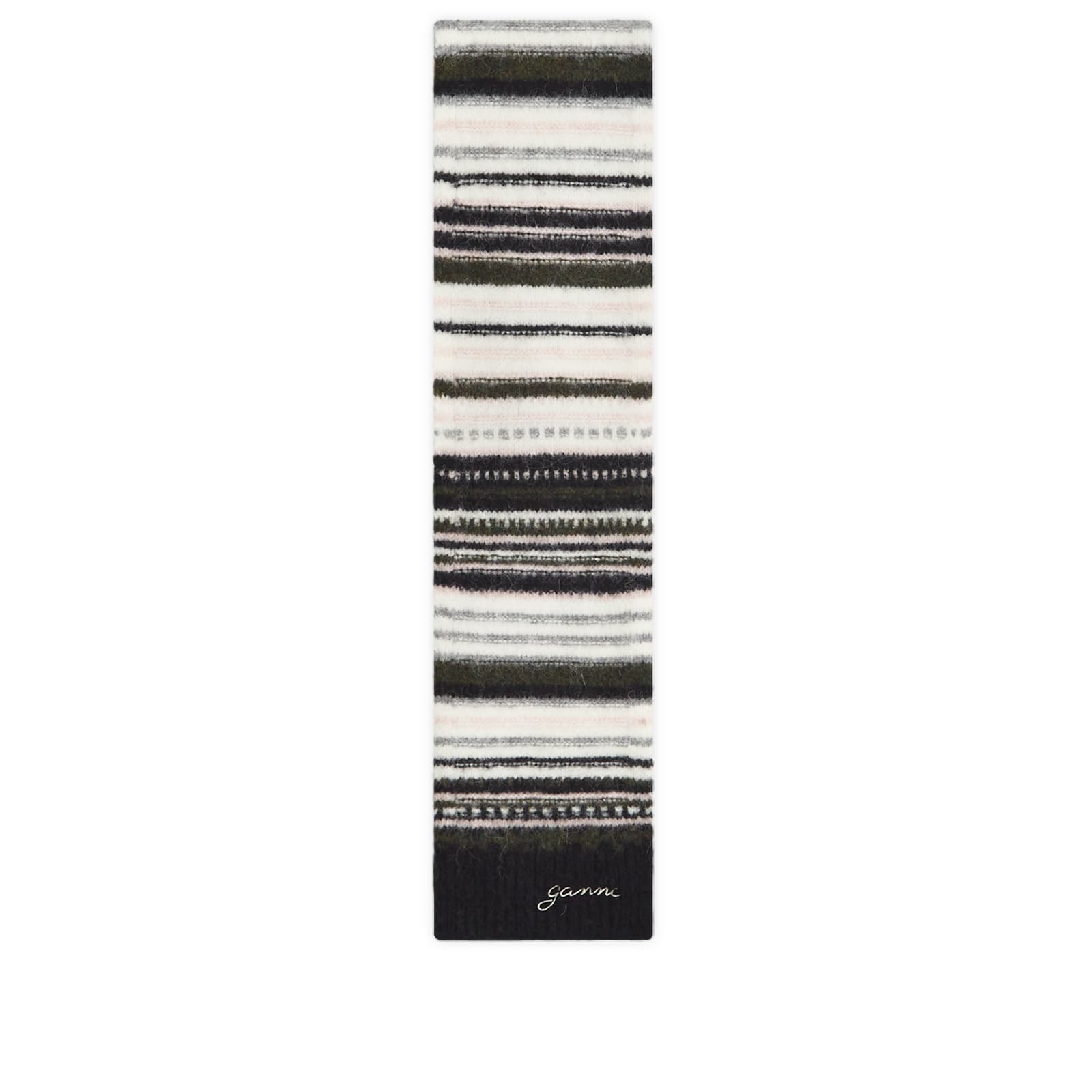 Ganni Striped Soft Wool Scarf - 1