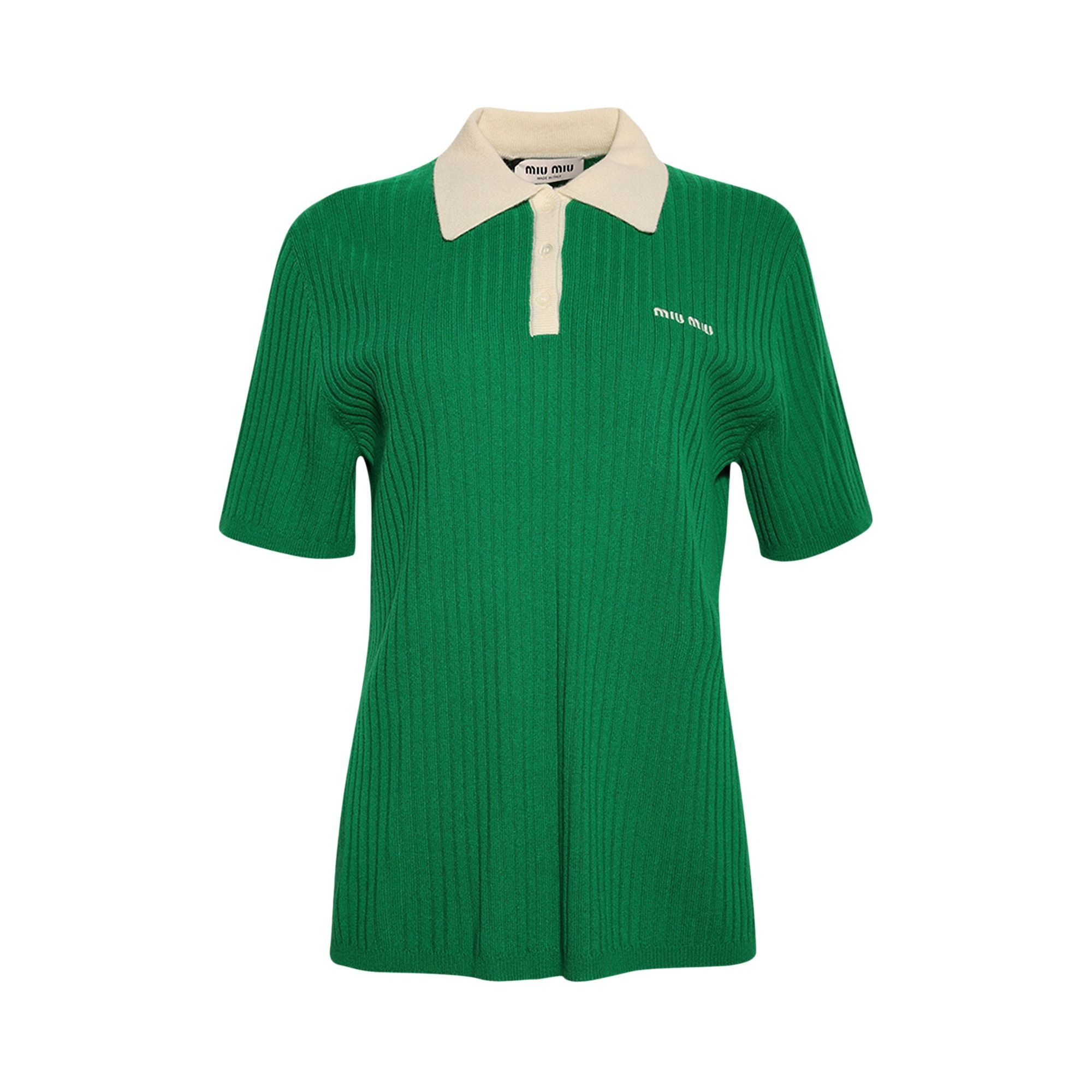 Miu Miu Ribbed Cashmere Polo Shirt 'Lawn Green/Natural' - 1