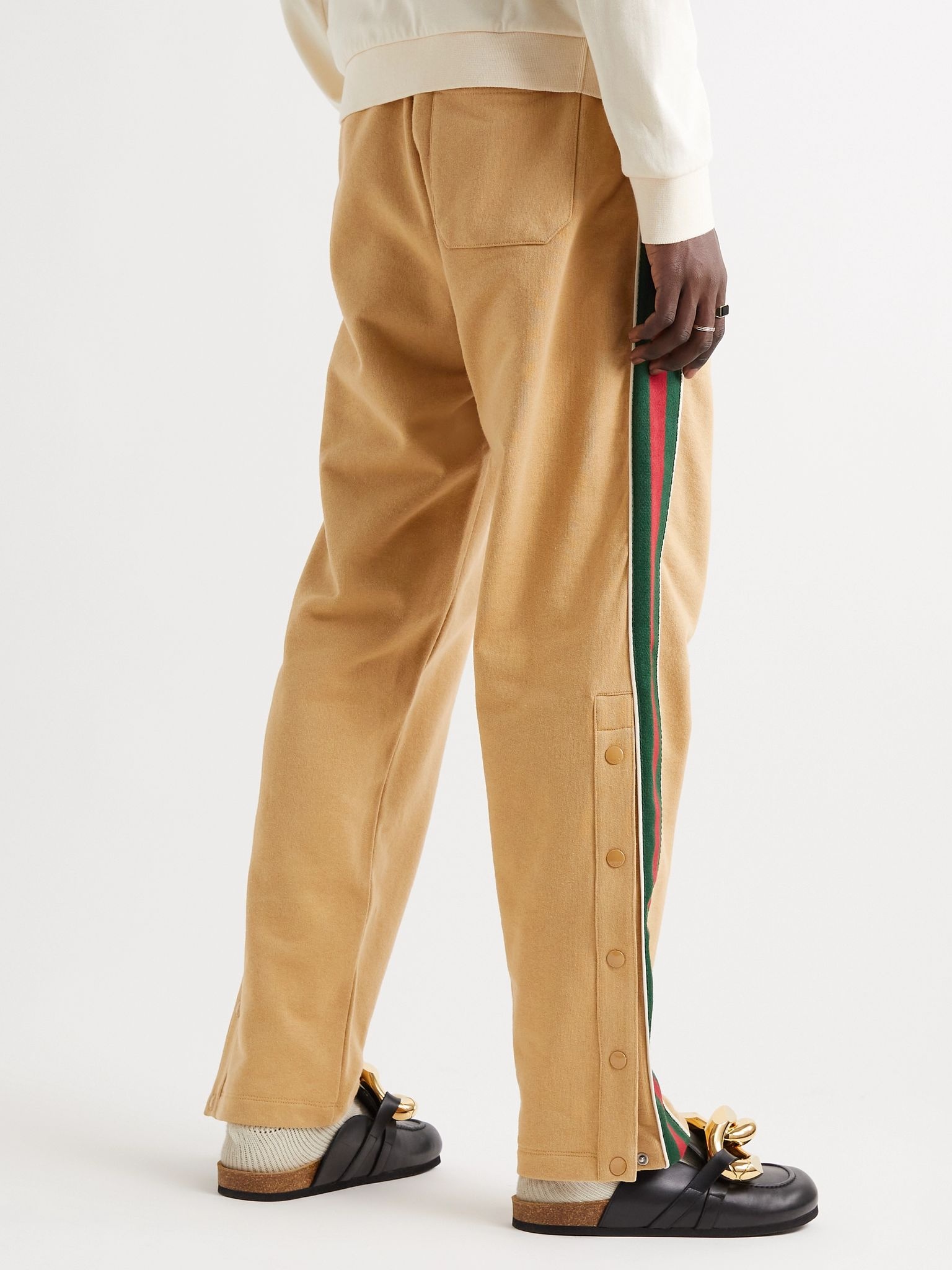 Tapered Webbing-Trimmed Felted Cotton-Jersey Sweatpants - 4