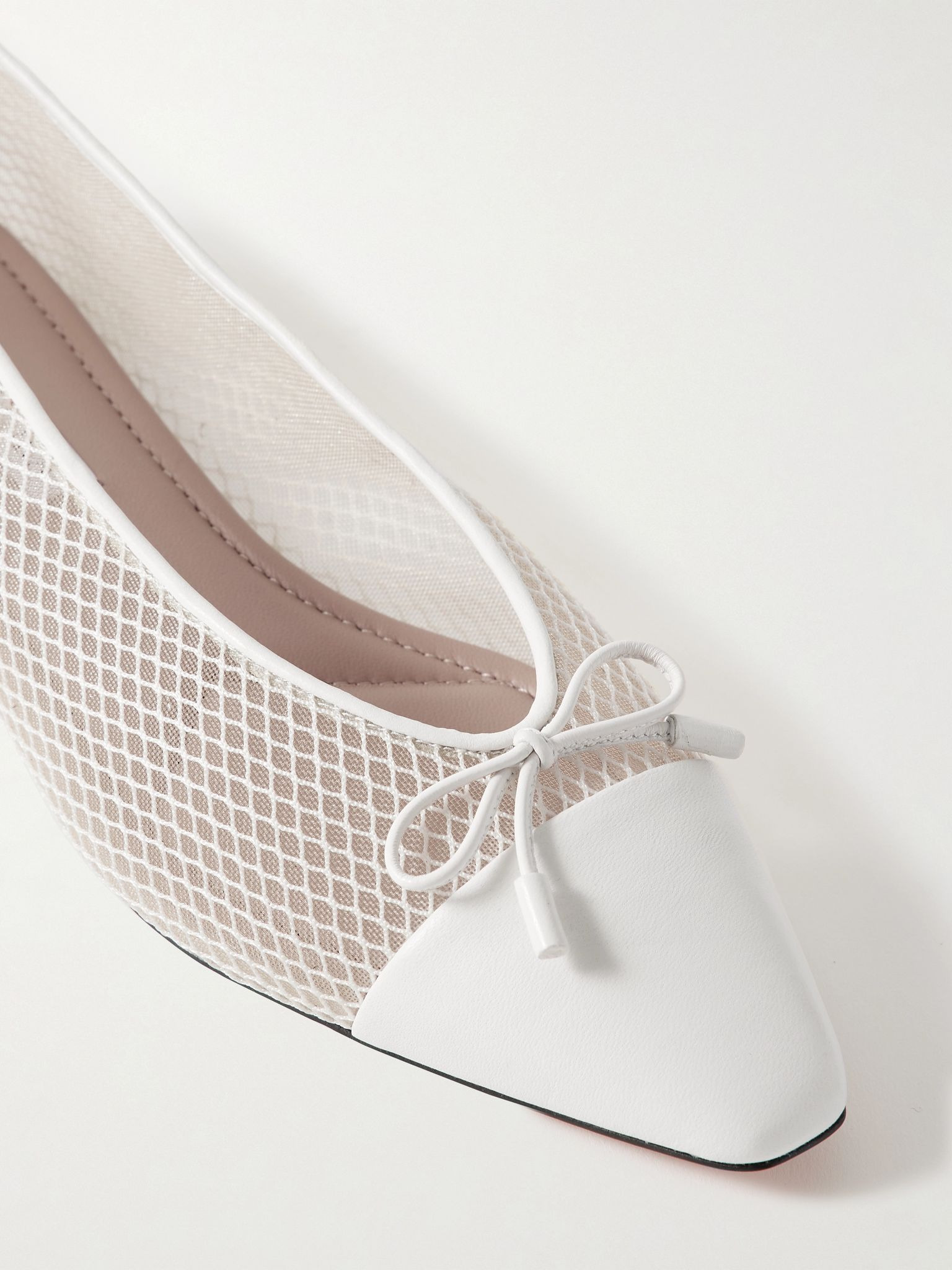 Gioia bow-detailed leather-trimmed mesh ballet flats White - 4