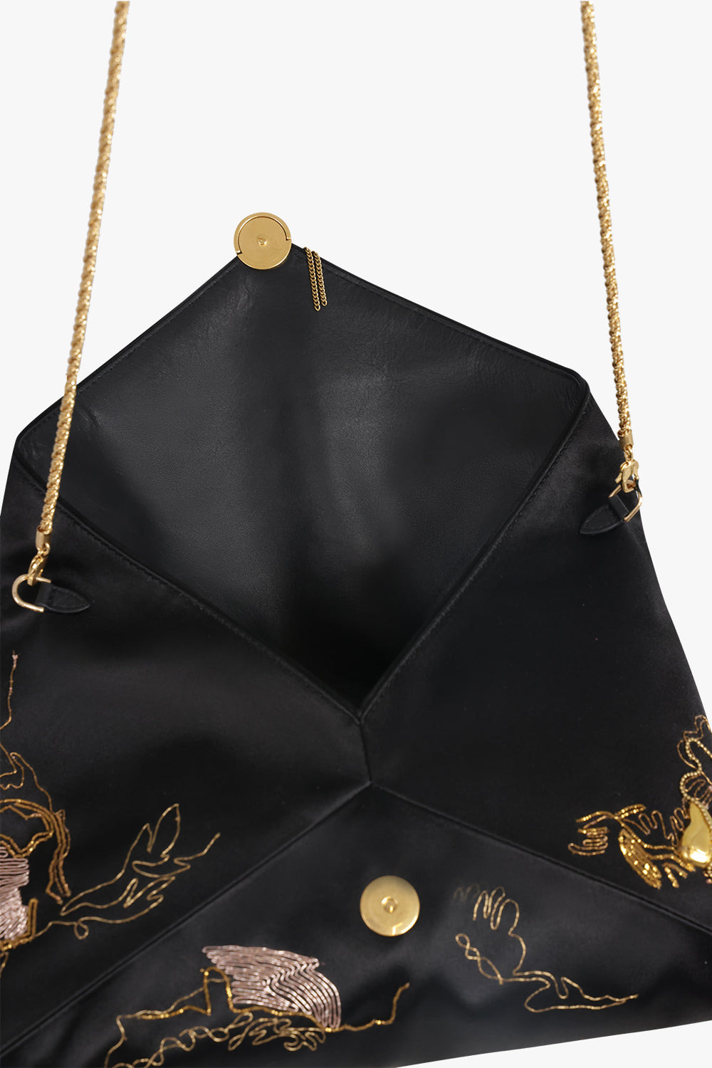 ENVELOPE EMBROIDERED CLUTCH ON CHAIN | BLACK/GOLD - 3