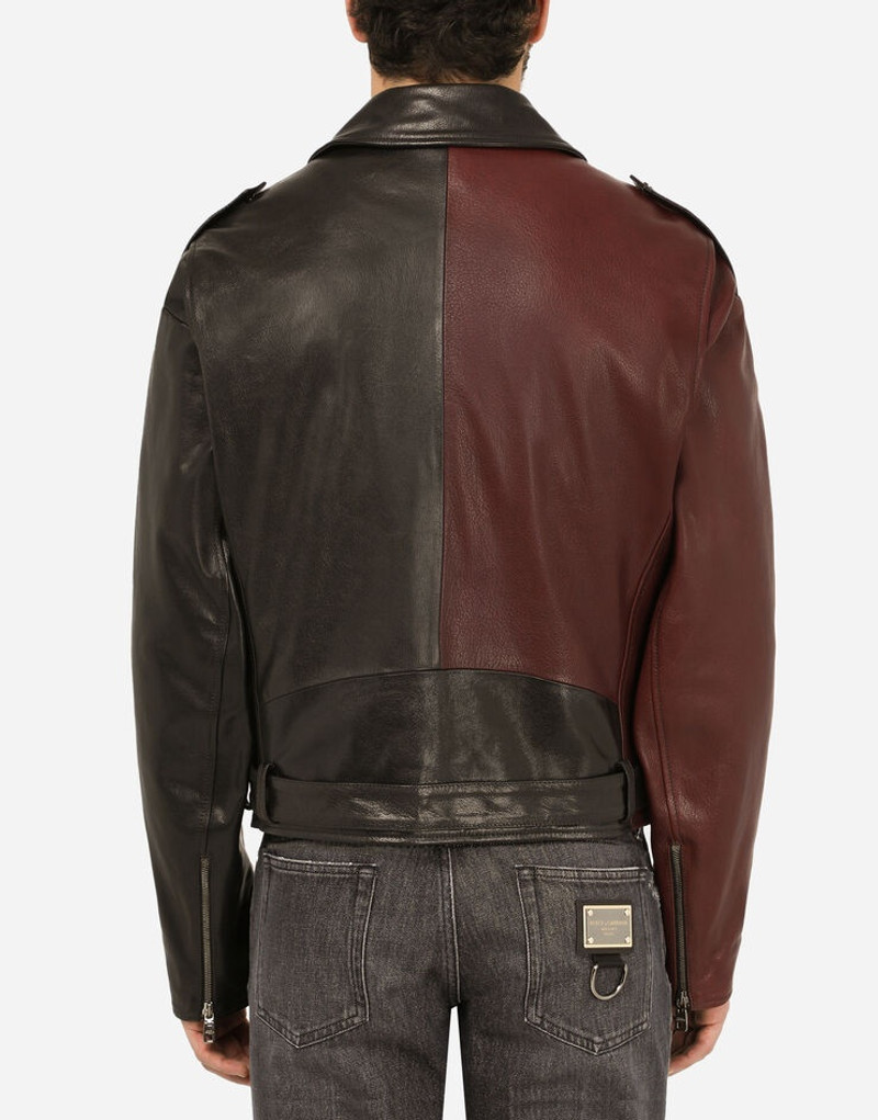 Two-tone leather biker jacket 2