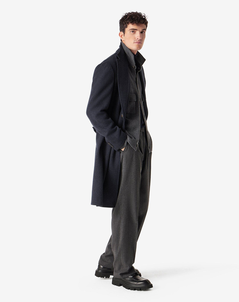 CORNELIANI Blue wool and cashmere coat with herringbone pattern outlook