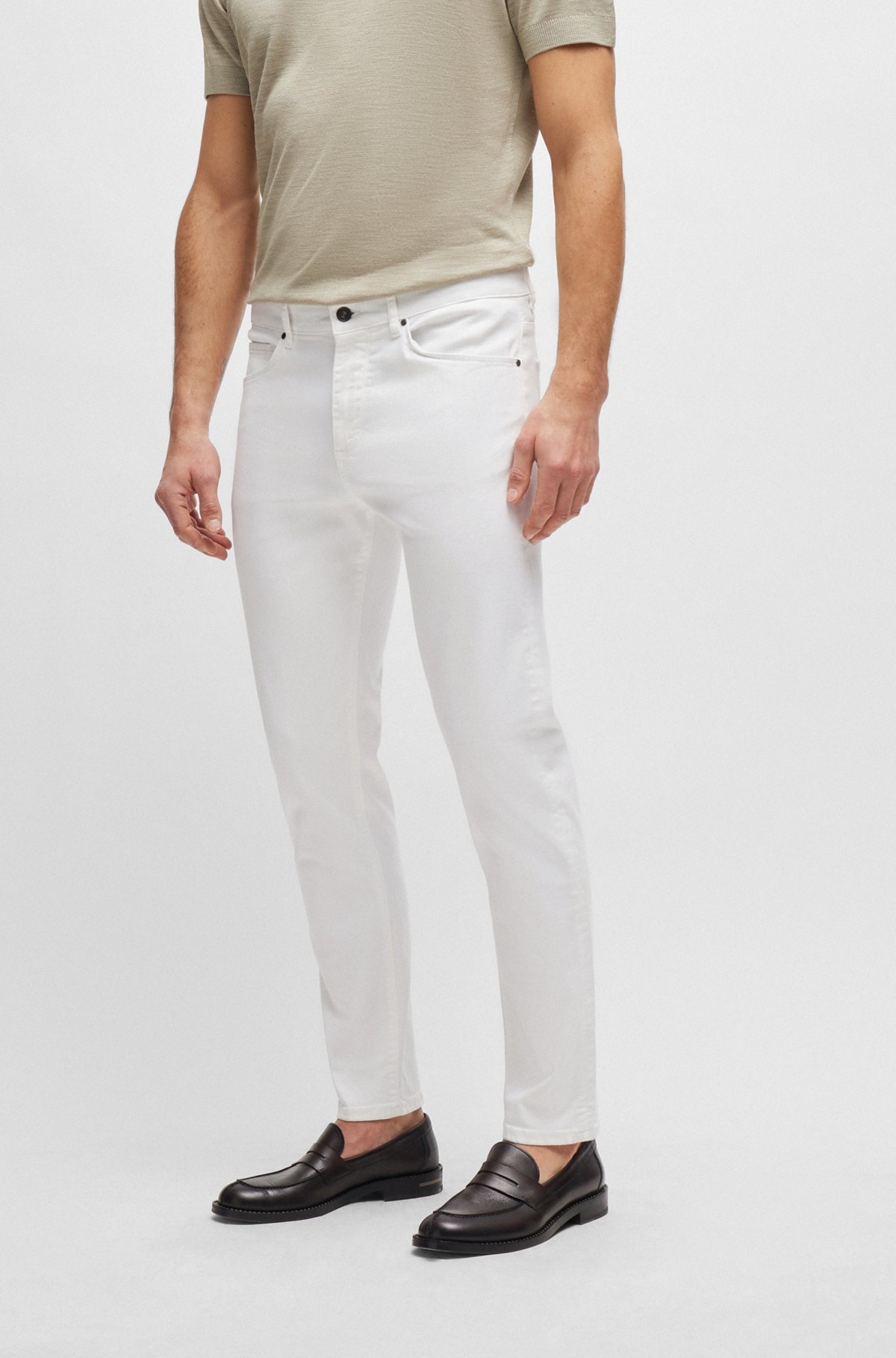 TAPERED-FIT JEANS IN WHITE ITALIAN STRETCH DENIM - 2