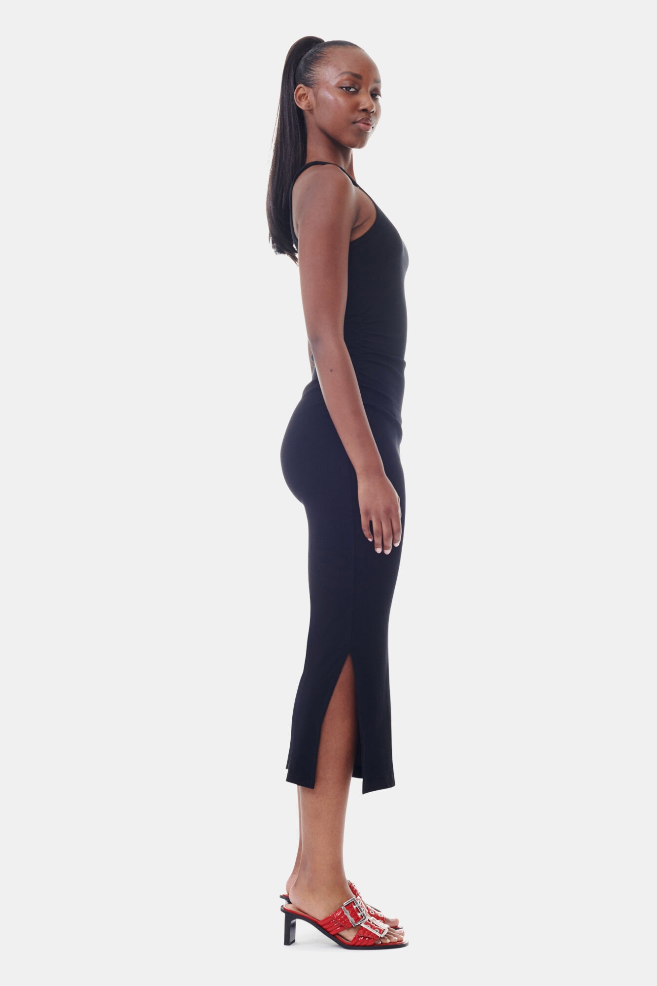 BLACK SOFT COTTON RIB TANK TOP LONG DRESS - 4