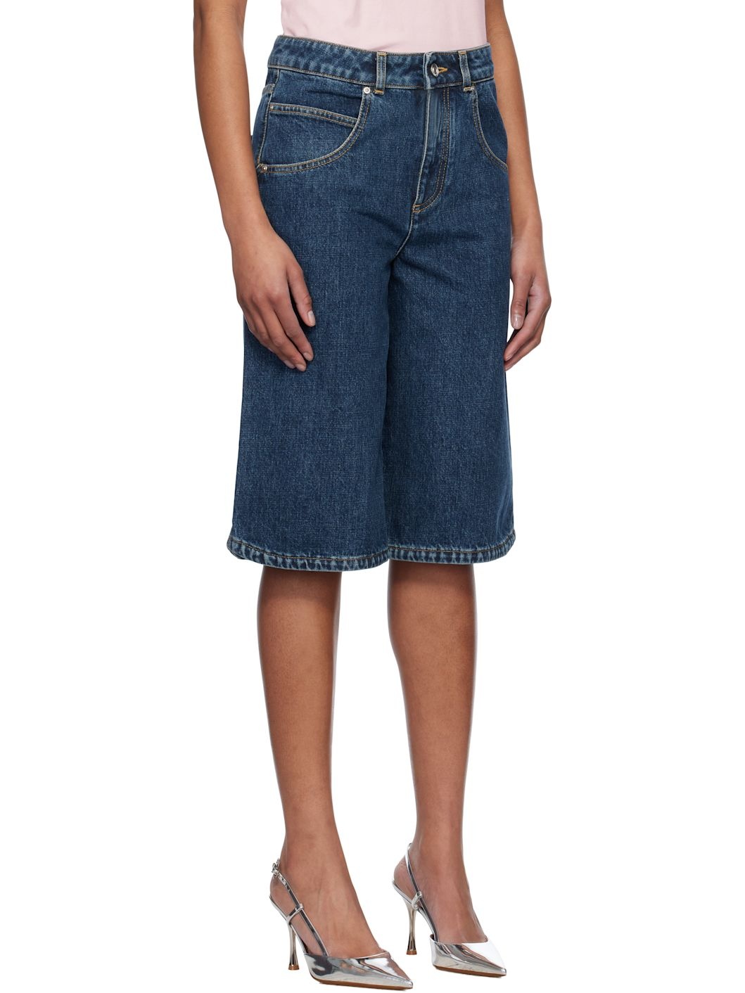 Blue Curved Side Denim Shorts - 2