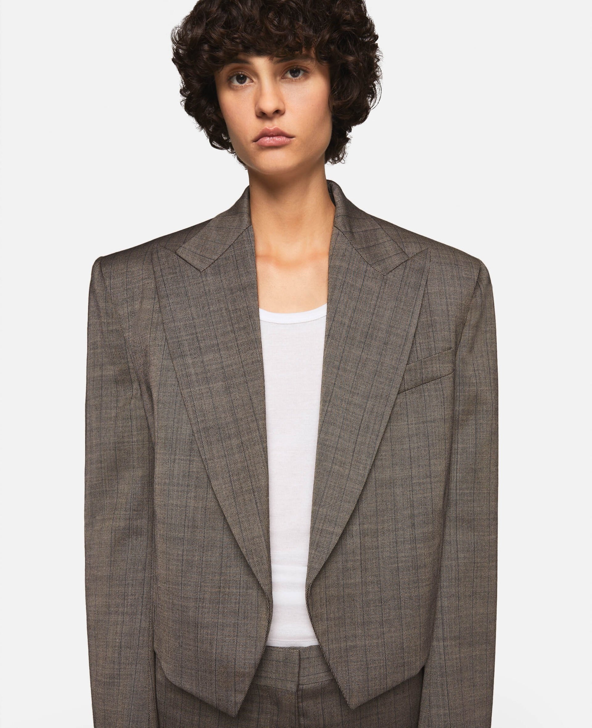 Cropped Checked Wool Blazer - 6