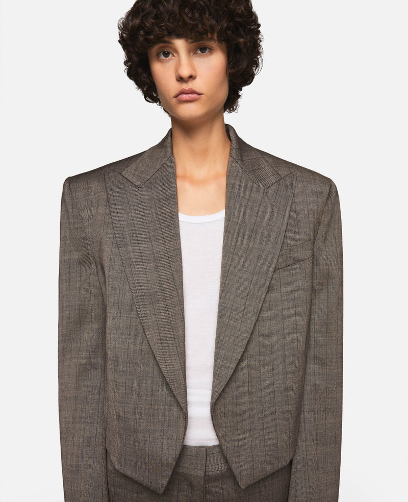 Cropped Checked Wool Blazer 6
