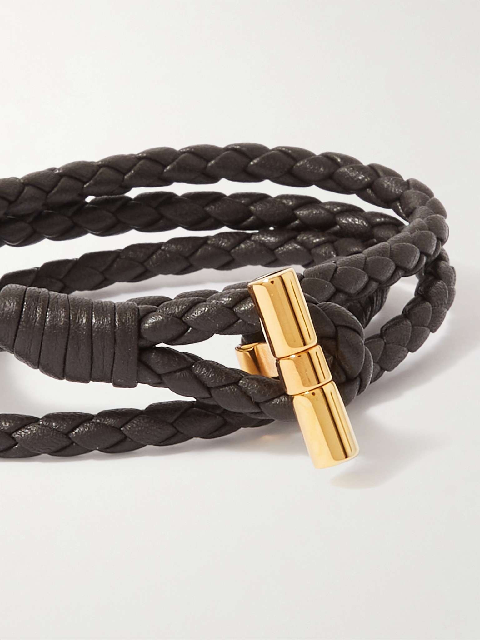 Braided Leather and Gold-Tone Wrap Bracelet - 4