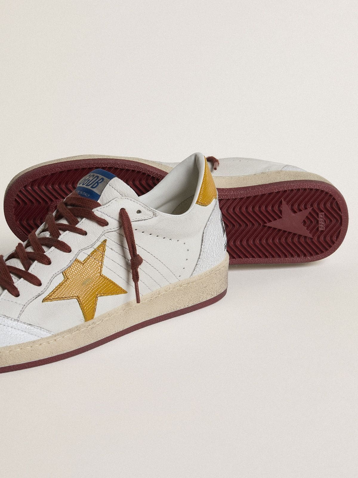 Men's Ball Star in white nappa leather with yellow animal-print leather star and heel tab - 3