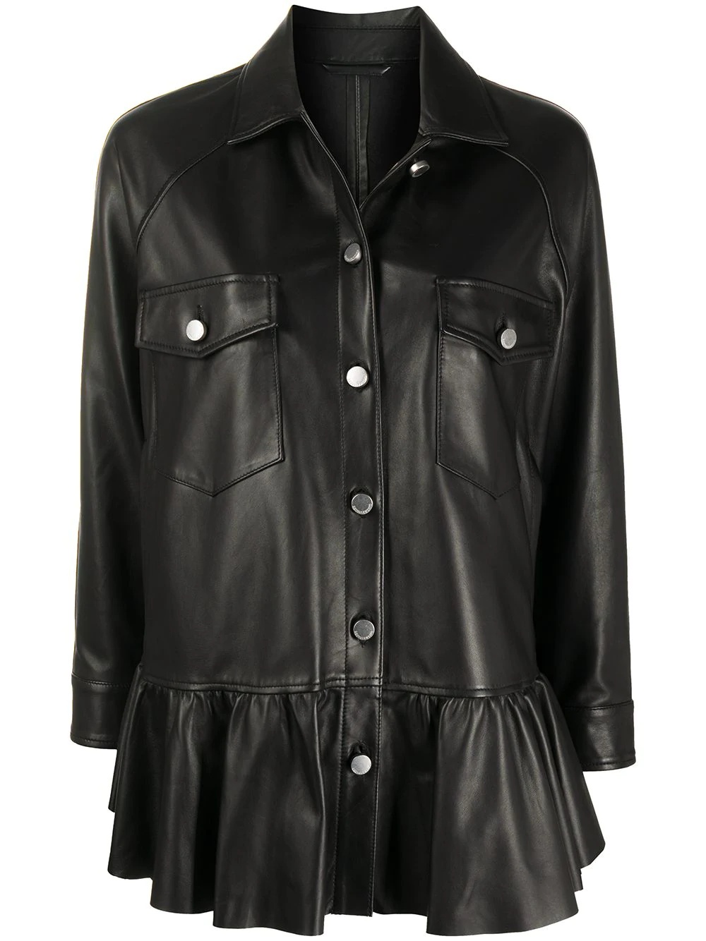 ruffle-hem leather swing coat - 1