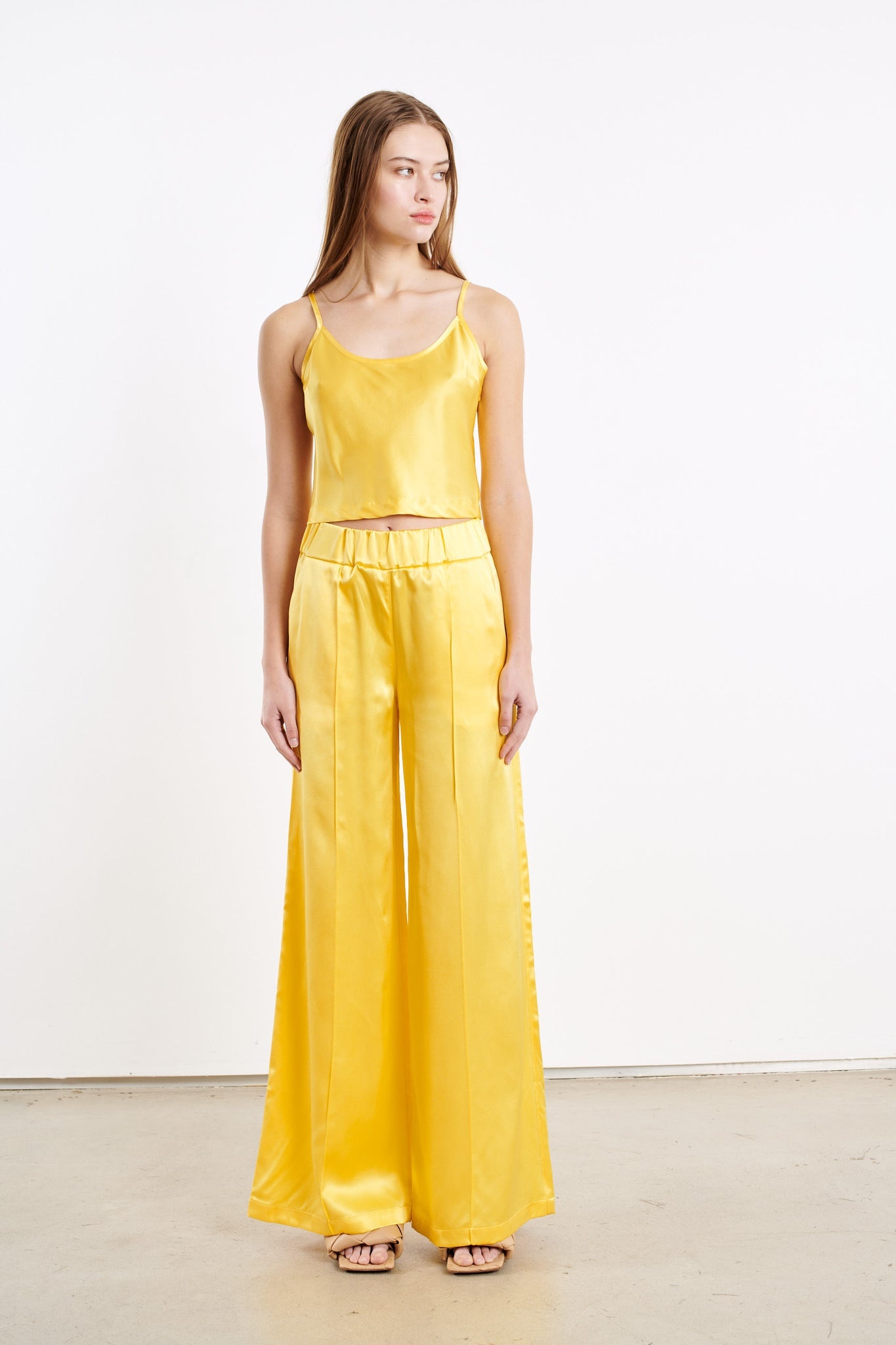 YELLOW SILK CROPPED CAMI - 2