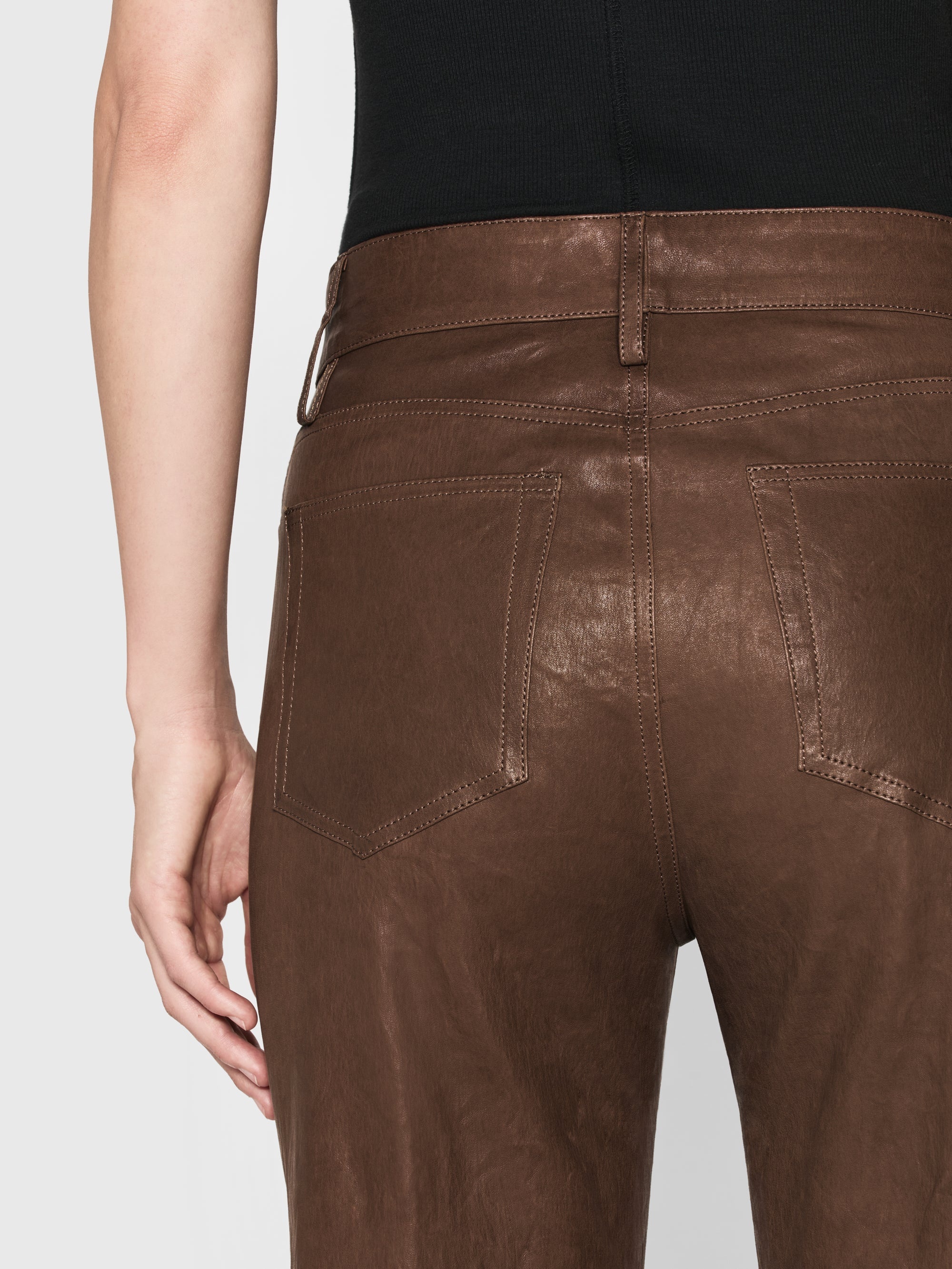 Le Slim Palazzo Leather in Bark - 4