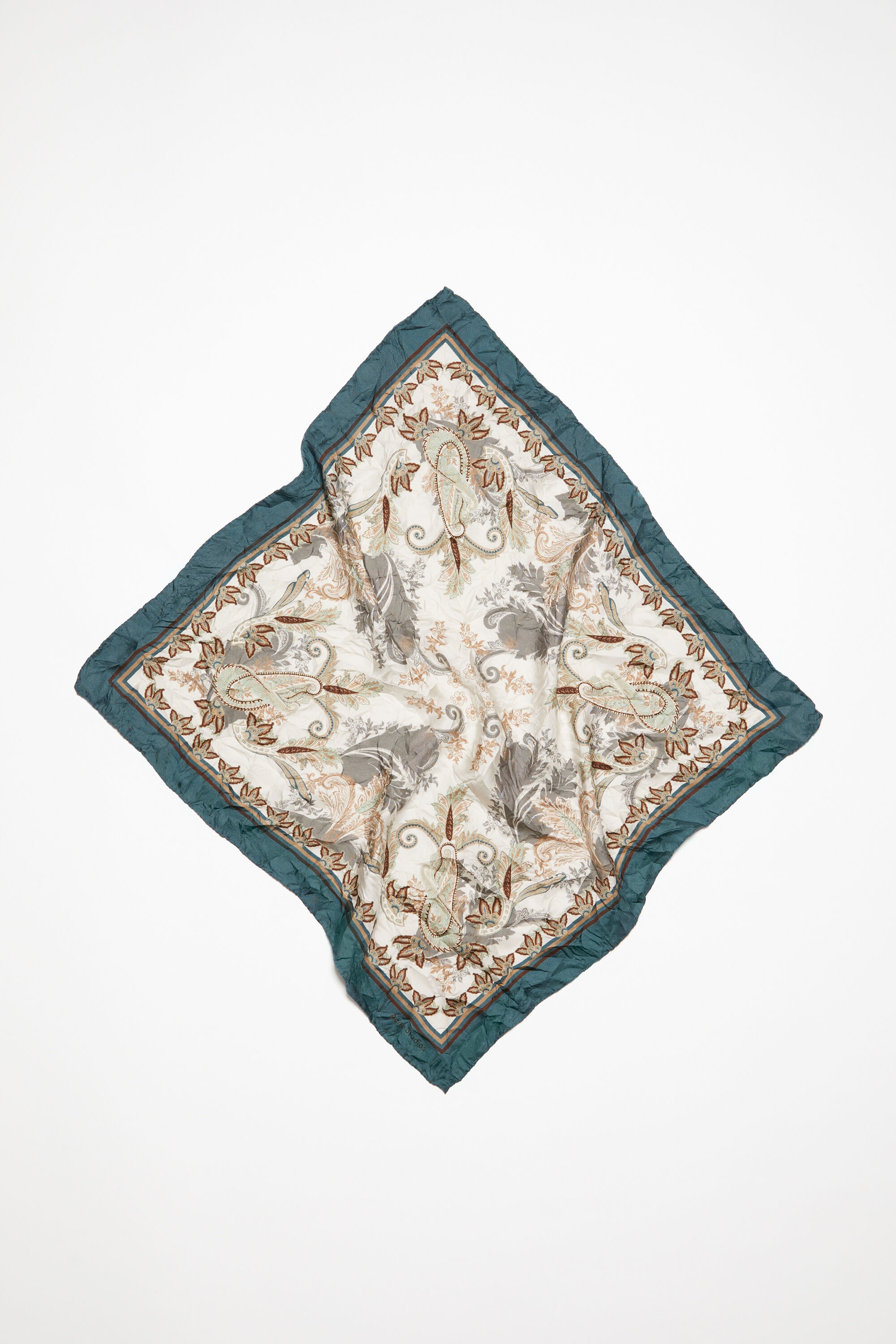 Printed silk scarf - Teal blue - 1