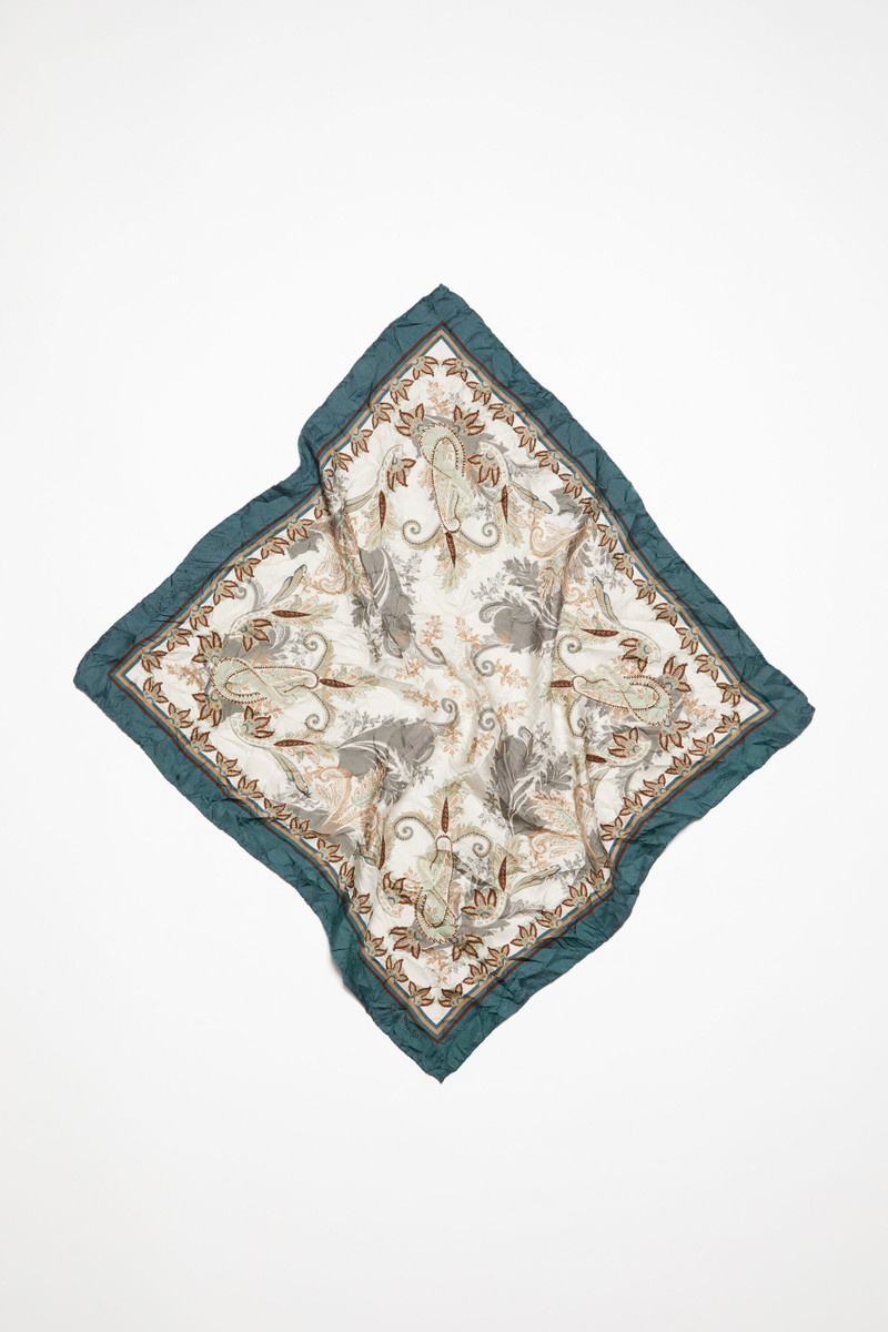 Printed silk scarf - Teal blue 1
