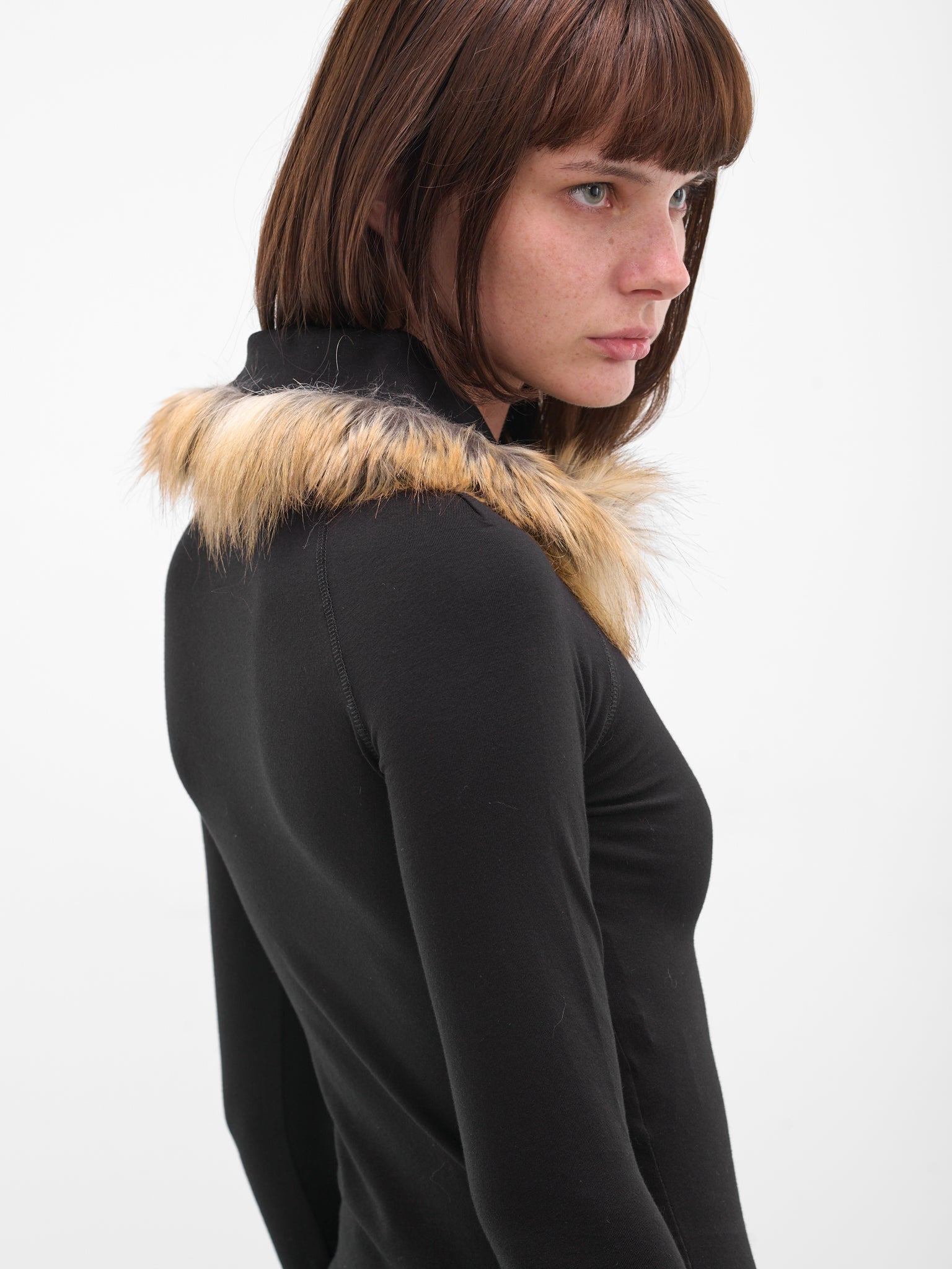 Black Fur Trim Polo Shirt - 4