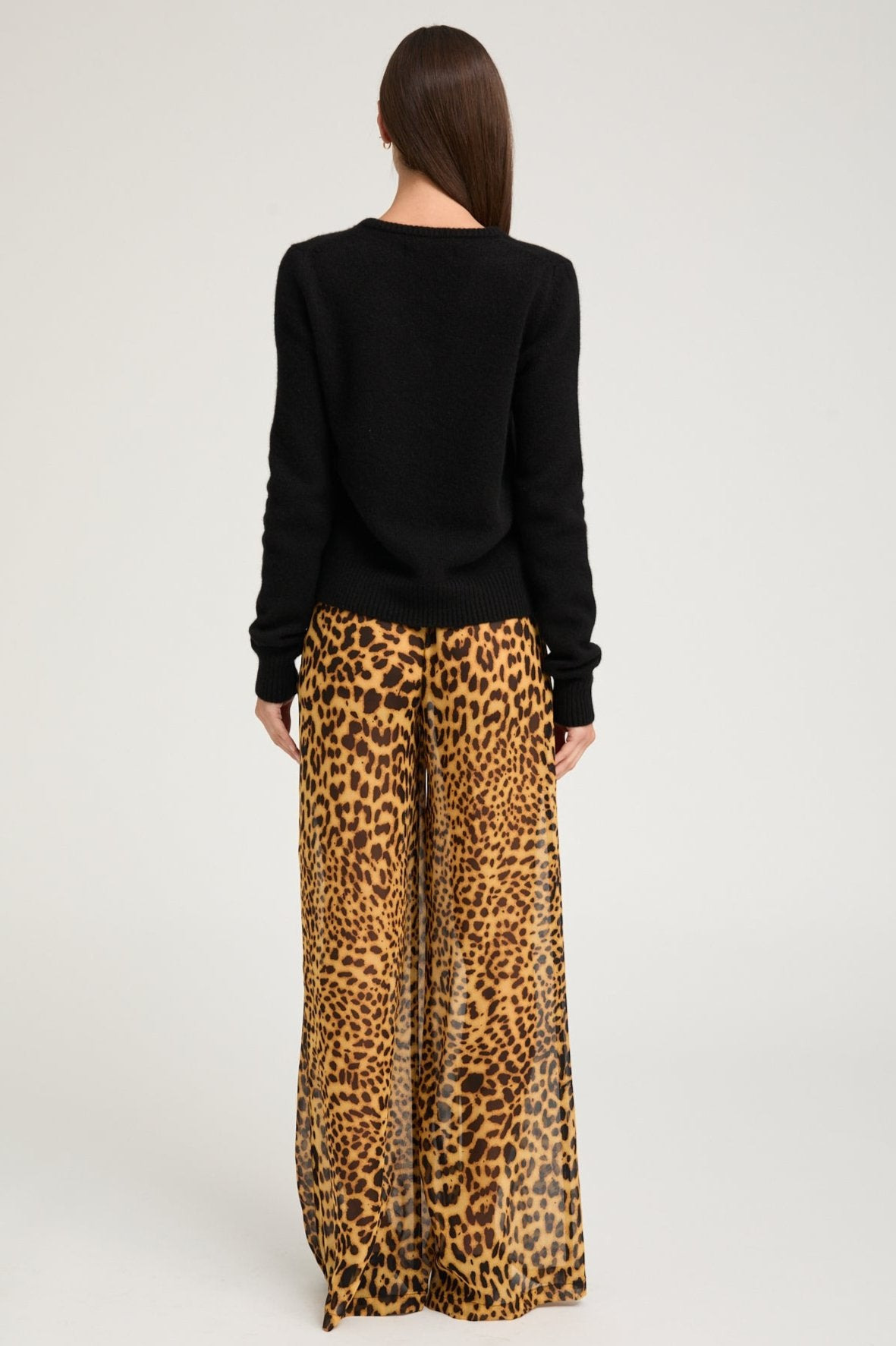 DARK LEOPARD SILK WIDE LEG TROUSERS - 4