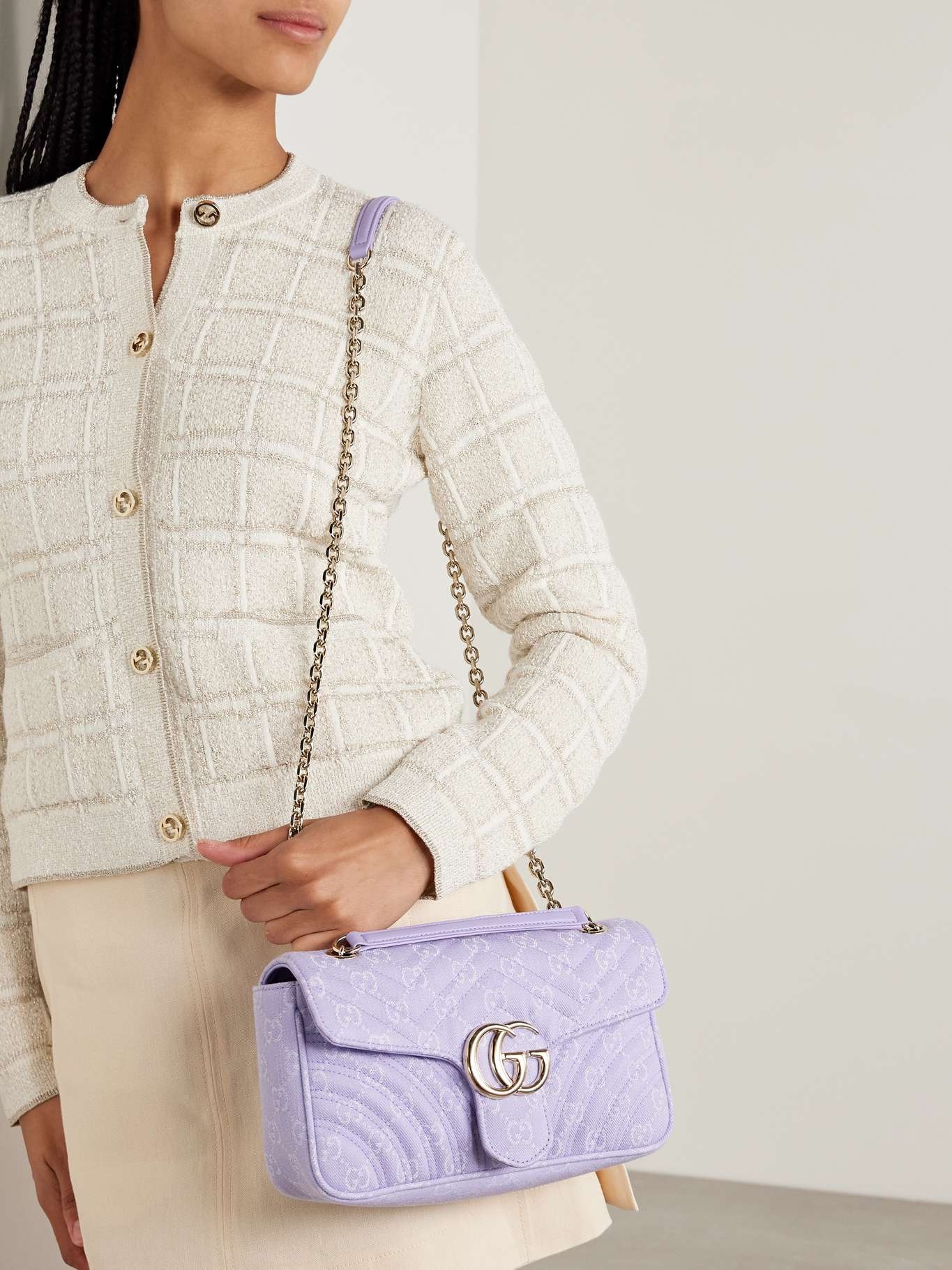 GG Marmont 2.0 embellished leather-trimmed matelassé twill-jacquard shoulder bag Purple - 6