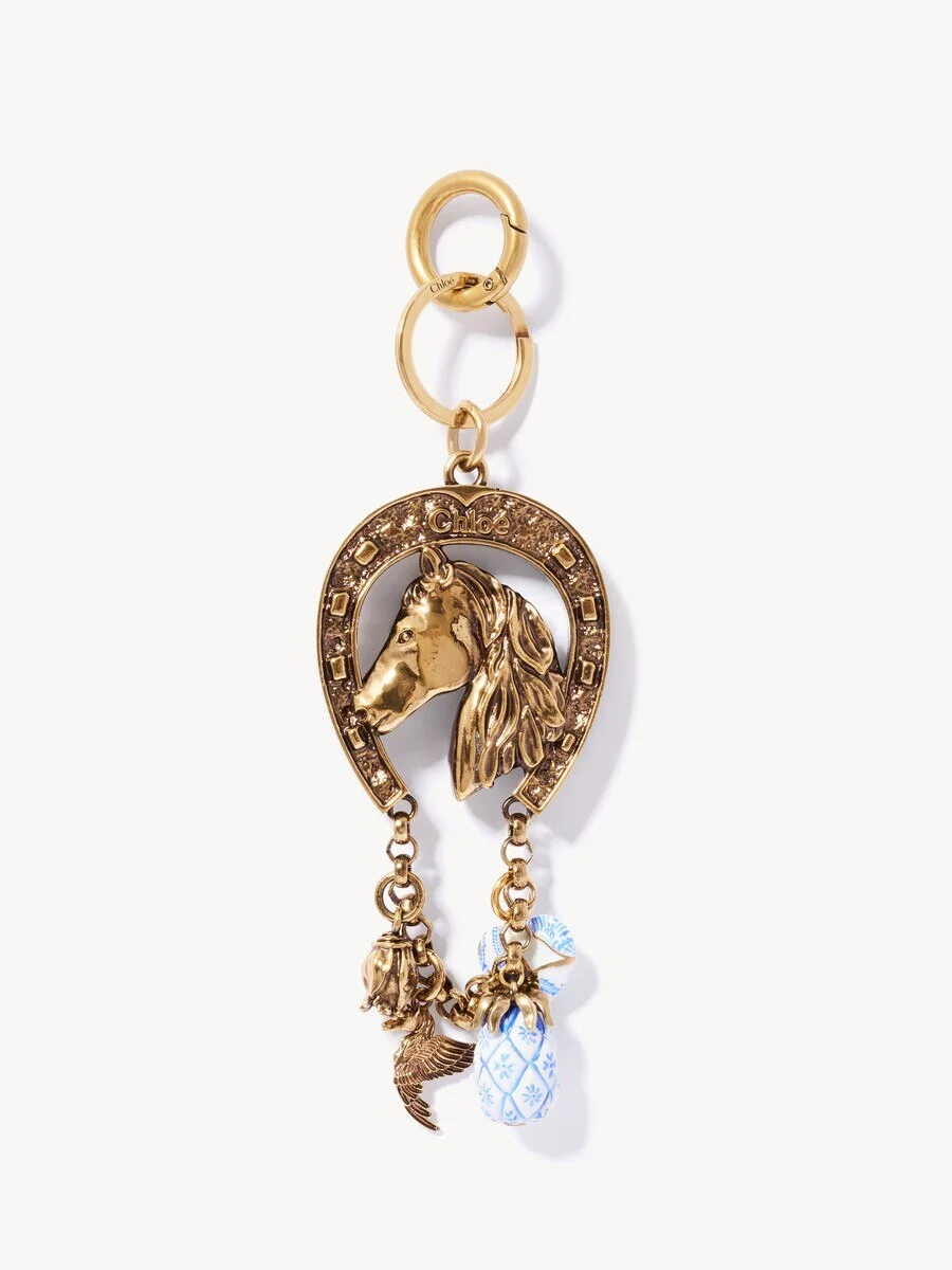 CHLOÉ SYMBOLS HORSESHOE & JEWELS KEY RING BAG CHARM IN BRASS - 1